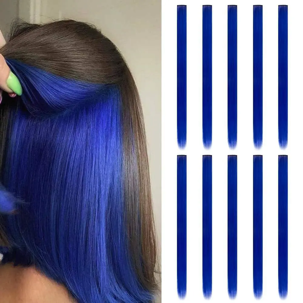 10PCS Colored Clip-In Hair Extensions for Women & Girls, Y2K Peekaboo Hair Streaks with Heat Resistant Synthetic Fiber, Cute Temporary Hair Color Accessories for Festivals, Concerts, Cosplay & Everyday Styling