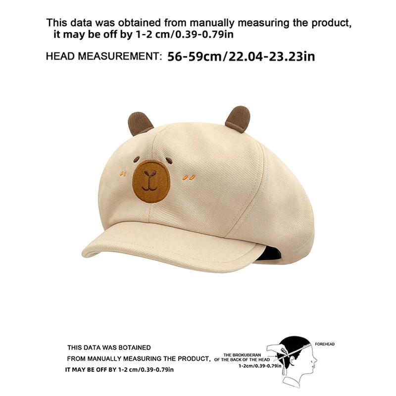 Cute Kirby Party Beret Hat for Women, Lightweight Material with Ears and Embroidered Face Pattern, Comfortable and Breathable for Birthday Parties and Themed Events