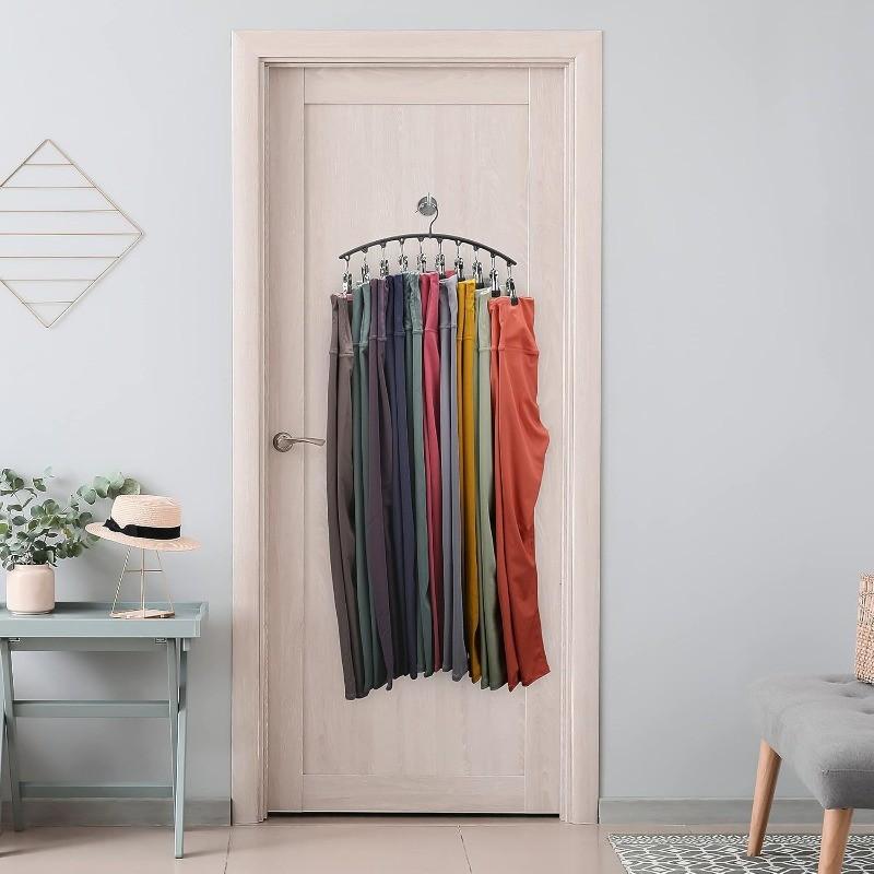 2-Pack: Curved Metal Yoga Pants Hangers With Clips, Curved Shape Hanger — Space-Saving Wardrobe Organizers, Featuring a Curved Design and Multi-Colored Stainless Steel Clips, These Hangers Are Windproof and Non-Slip — Each Pants Rack Includes 10 Clips