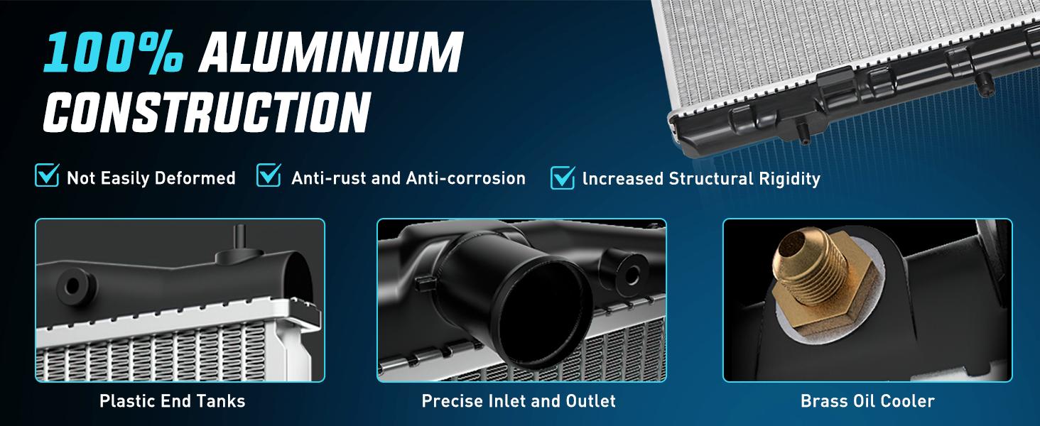 Nilight 1x New Complete 34-in Aluminum Core Radiator - 101% Leak Tested, Precision Fold, for Chevy/GMC Silverado, Suburban, Suburban 2500 (2003-2006), Tahoe, GMC Sierra 1500 Classic (2007), Yukon XL, Cadillac Escalade, Auto Transmission (1999-2013 Fits),,
