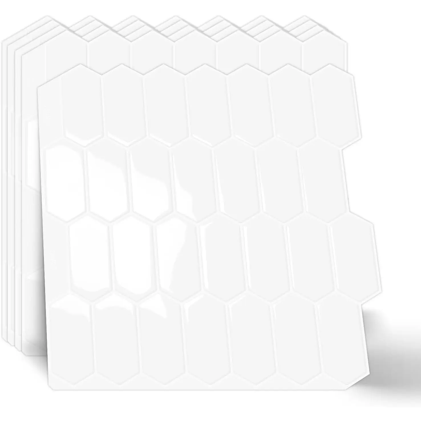 10-Sheet Long Hexagon Peel and Stick Kitchen Backsplash Tiles |   Self-Adhesive Wall Tile Stick  Backsplash for Kitchen, Bathroom, Fireplace,RV(White,12"×12")