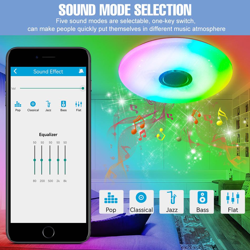 RGB LED Bluetooth Ceiling Light DSP Music Melody Player BT APP Control 256Colors Dimmable 100-240V Smart Timer Switch Memory Function Bedroom Living Room Colorful Atmospheric Night Lamp Festival Party Mlticolor Mood Rhythm Decoration Lighting with Remote