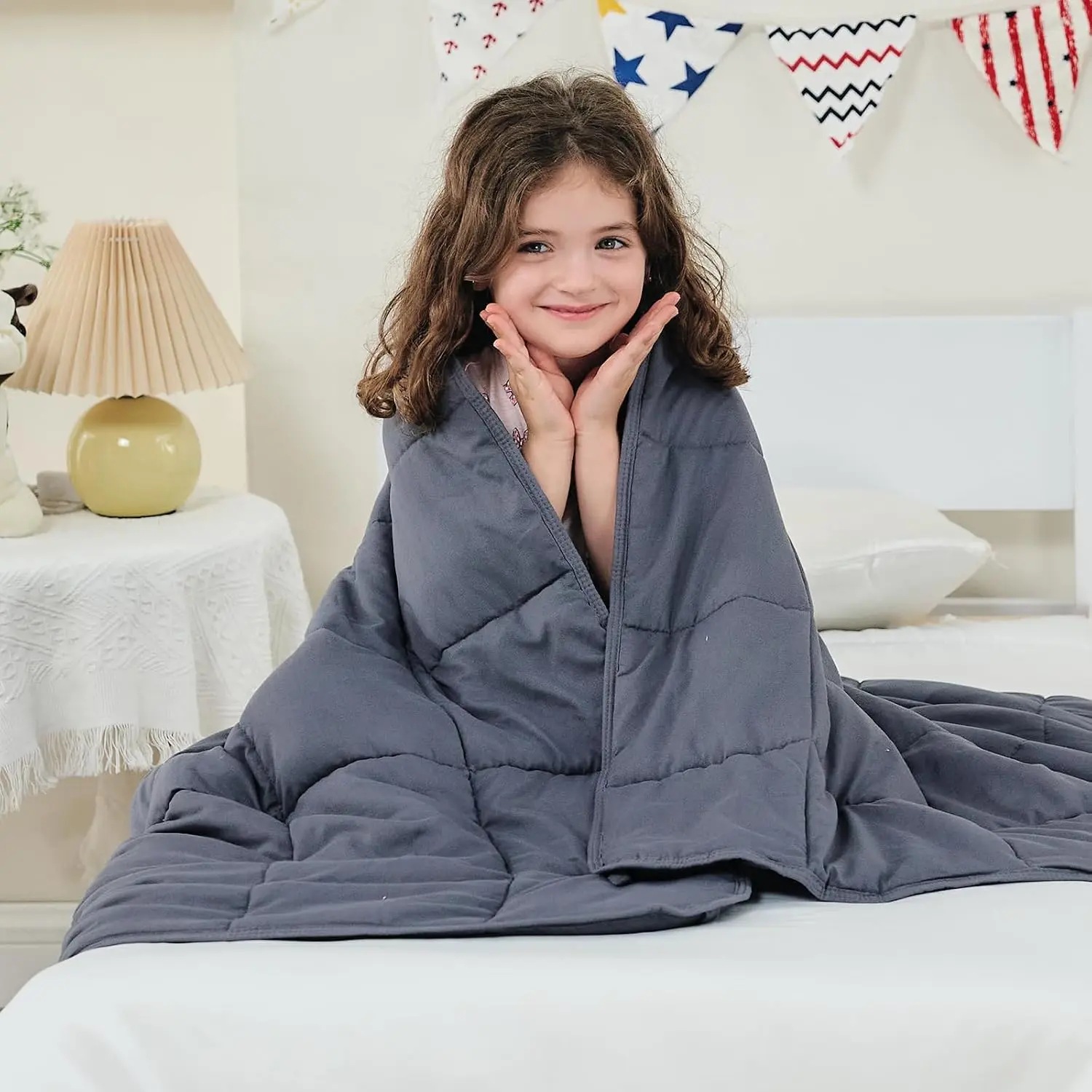 Weighted Throw Blanket 7lbs, 41" x 60", Grey| Cooling Blanket , Perfect for 60-80 Lbs, Breathable Blanket With Bead, Machine Washable