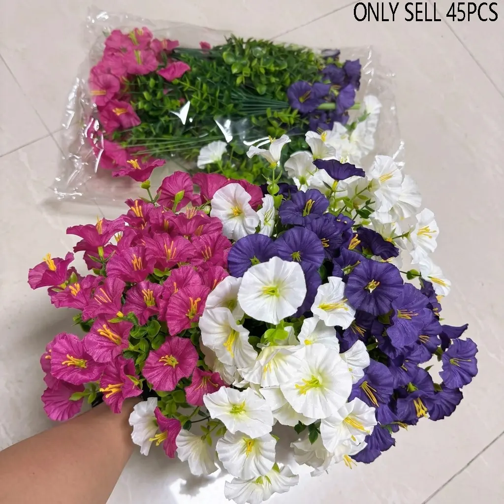 45 PCS of Artificial Petunias for Outdoor Use, Resistant to Wind And Rain, Purple, Plastic Hanging Decorations, Decorative Fake Flowers, Decorative Flowers, Suitable for Balcony And Terrace Flower Boxes, Wedding And Event Arrangements