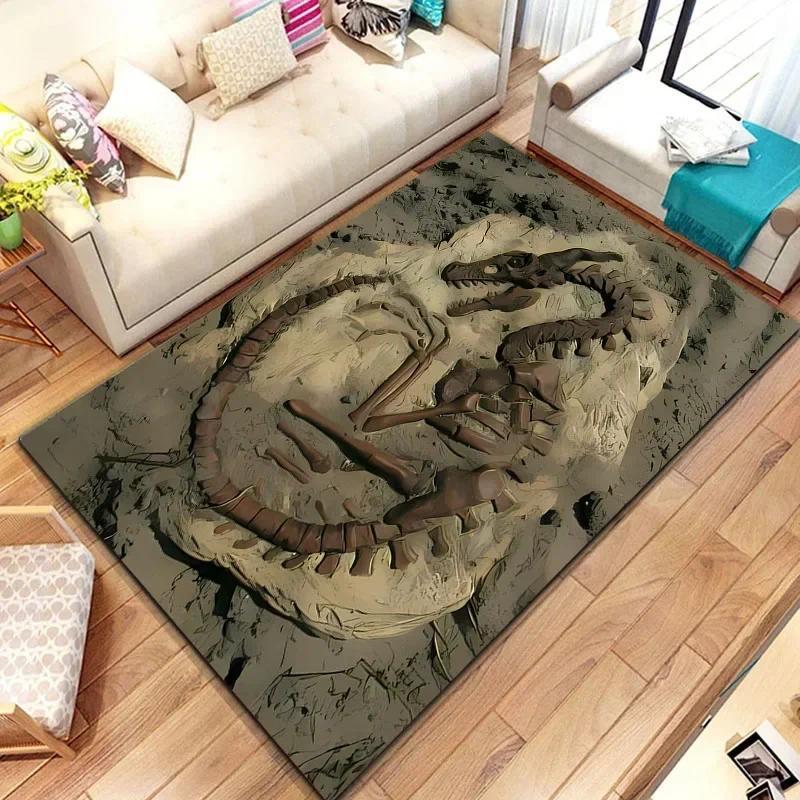 Dinosaur Skeleton Fossil Flannel Area Rug - Realistic T-Rex Bones Print Soft Mat for Kids Room & Playroom, Non-Slip Jurassic Home Decor #DinosaurFossilRug #SkeletonMat #JurassicKidsDecor #TrexCarpet #NonSlipFlannelRug