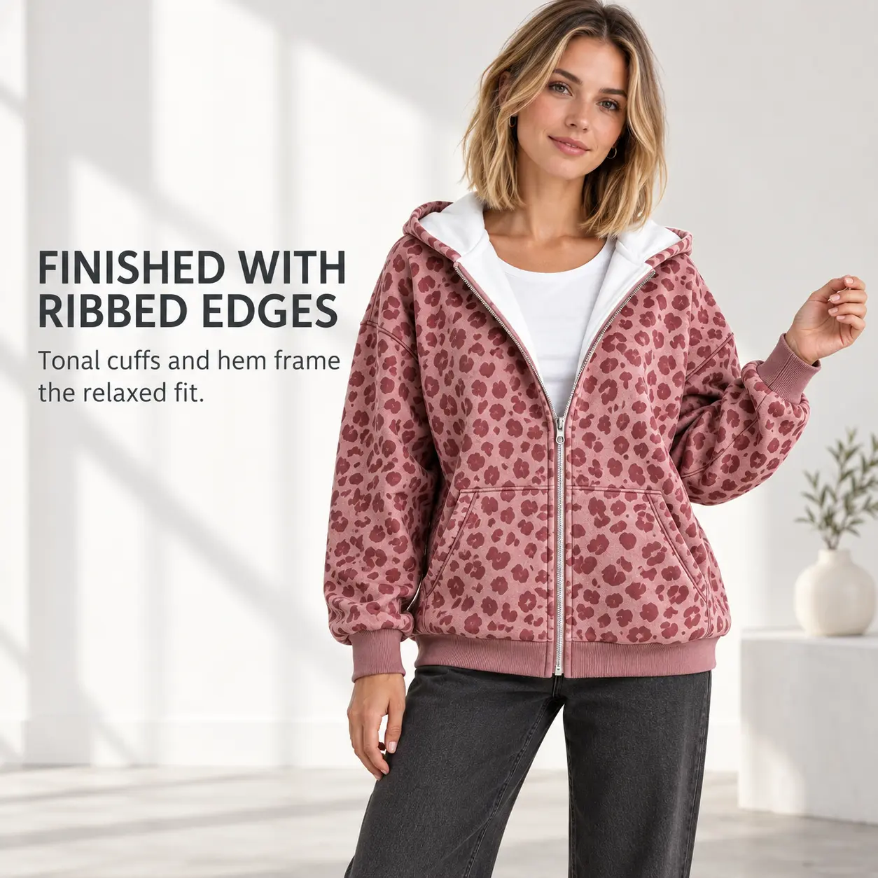 Women's Leopard Print Zip Up Hoodie Jacket, Casual Loose Fit Long Sleeve Sweatshirt for Women, Trendy Streetwear Cardigan Top, Lightweight Hooded Outerwear, Fashion Animal Print Jacket for Fall, Winter, Travel, Daily Wear and Casual Outfits Everyday Style