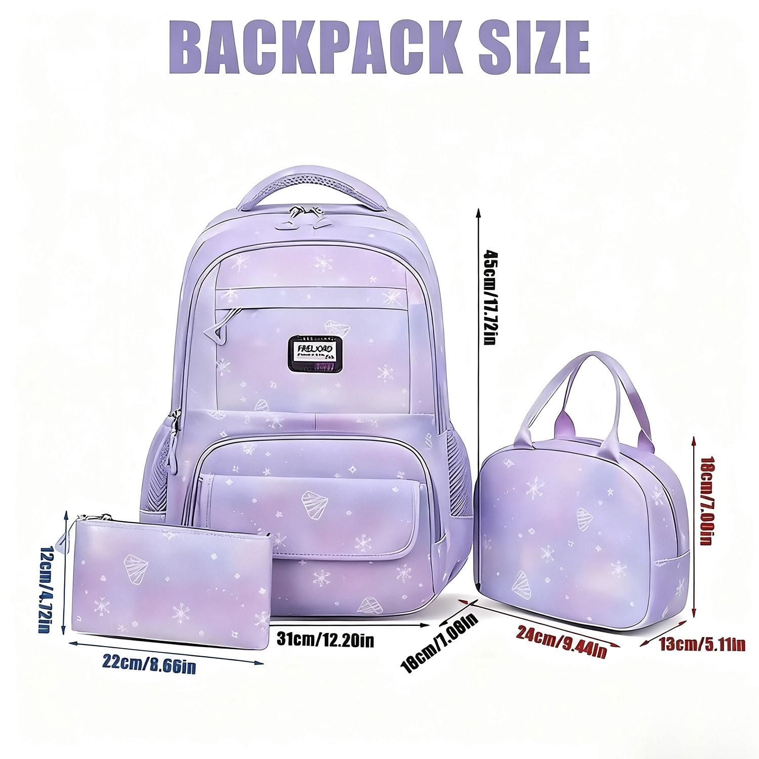 3-Piece College-Style Nylon Backpack Set with Lunch Bag & Pencil Case, Lightweight travel bags with adjustable shoulder straps, multiple pockets suitable for university and outdoor use, and perfect for everyday travel and back-to-school essentials.