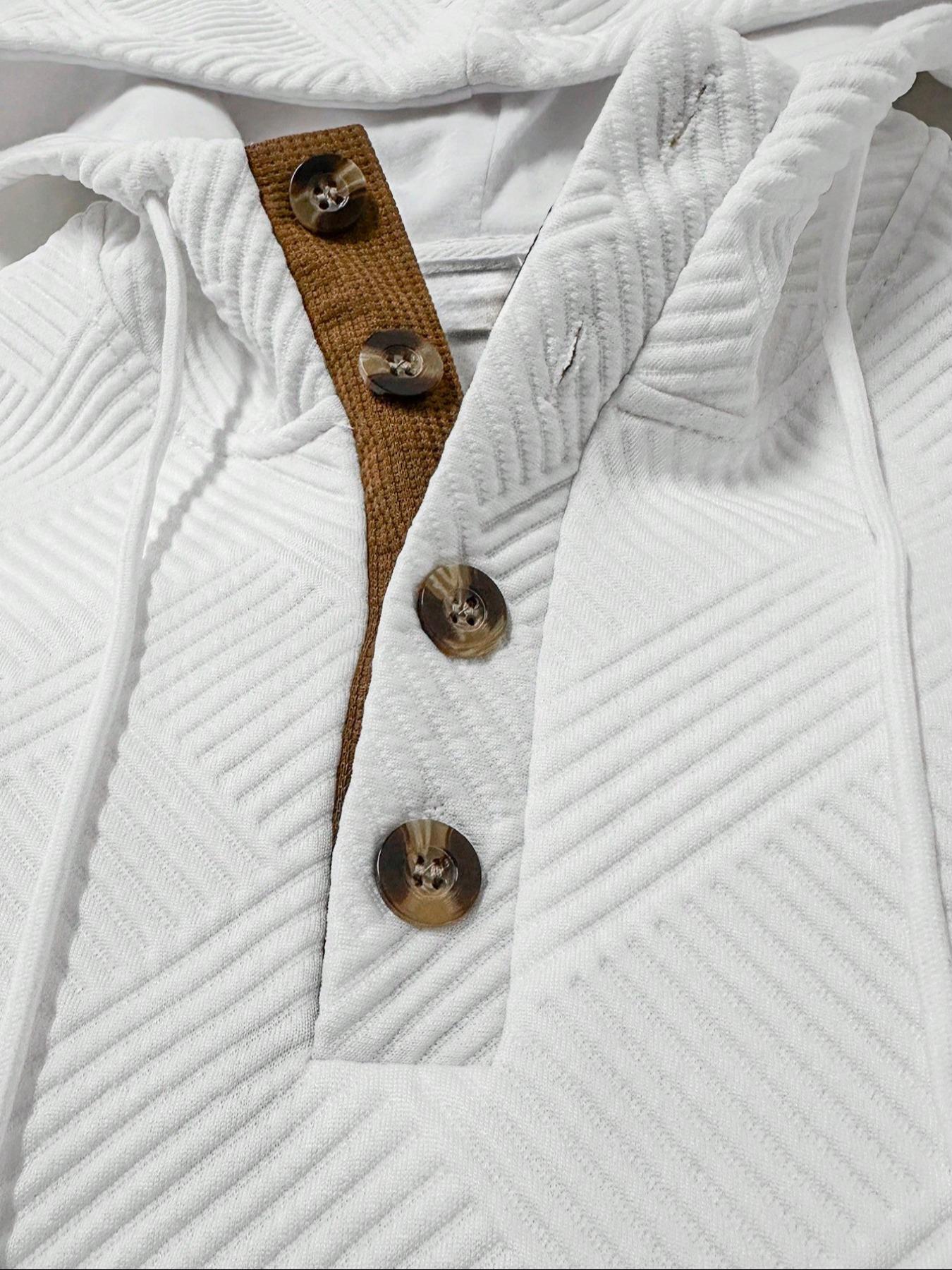 Men's solid color hoodie with texture, basic spliced color elbow patch design casual long sleeve top, men's autumn and winter hoodie, mens clothing, sports apparel, Fitted