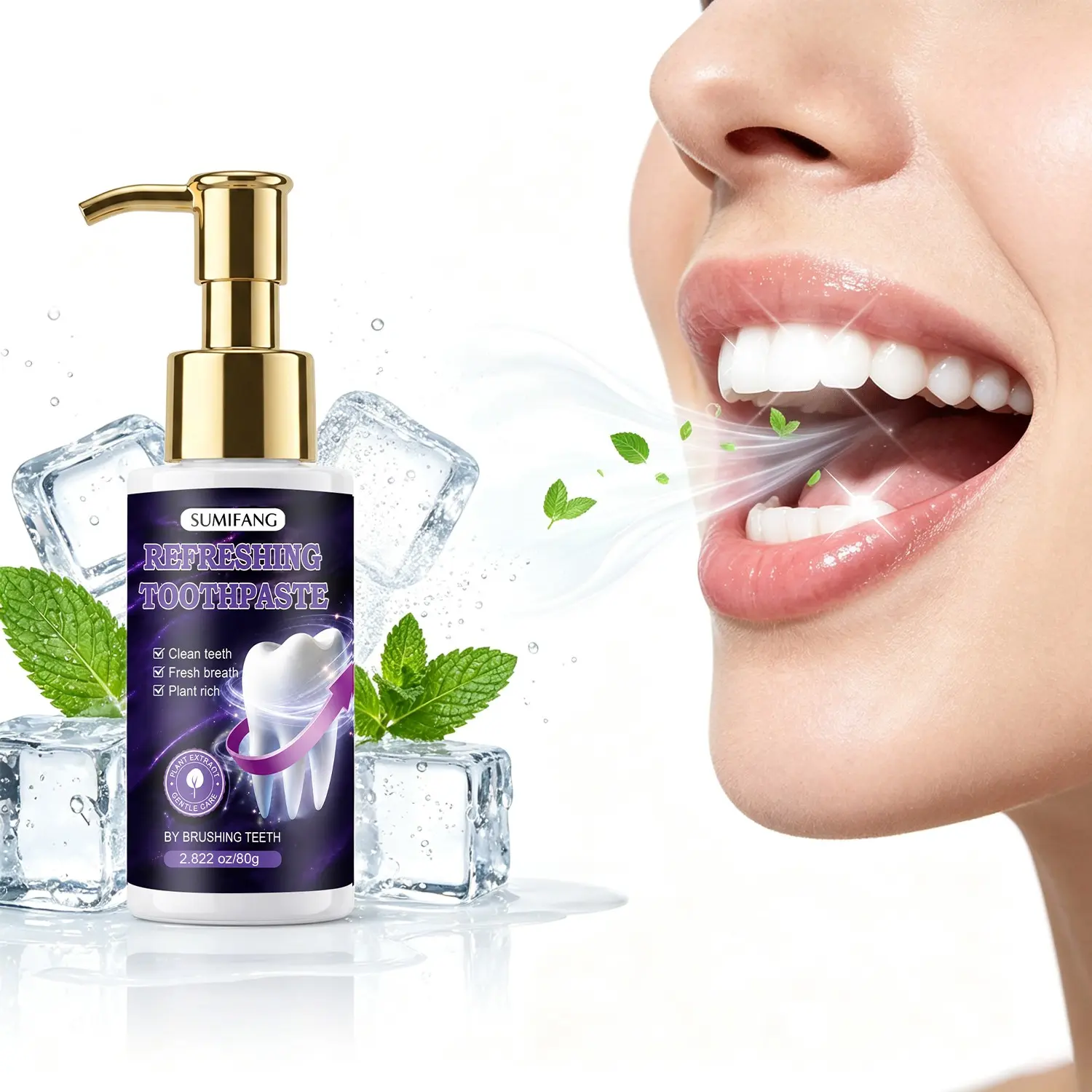 SUMIFANG Refreshing Toothpaste with Tea Tree Oil & Hydroxyapatite 80g – Deep Cleans Teeth & Freshens Breath, Cool Mint Flavor, Plant-Rich Gentle Formula for Daily Oral Care