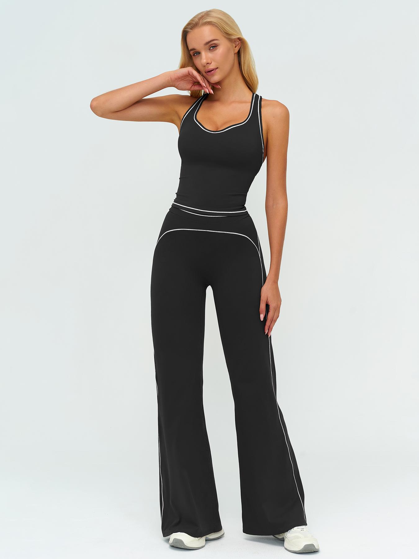 Women's Yoga Set with Dual Shoulder Straps, High-End Feel Sportswear, Running & Exercise, Colorblock Fleece Fabric, High Stretch Sporty