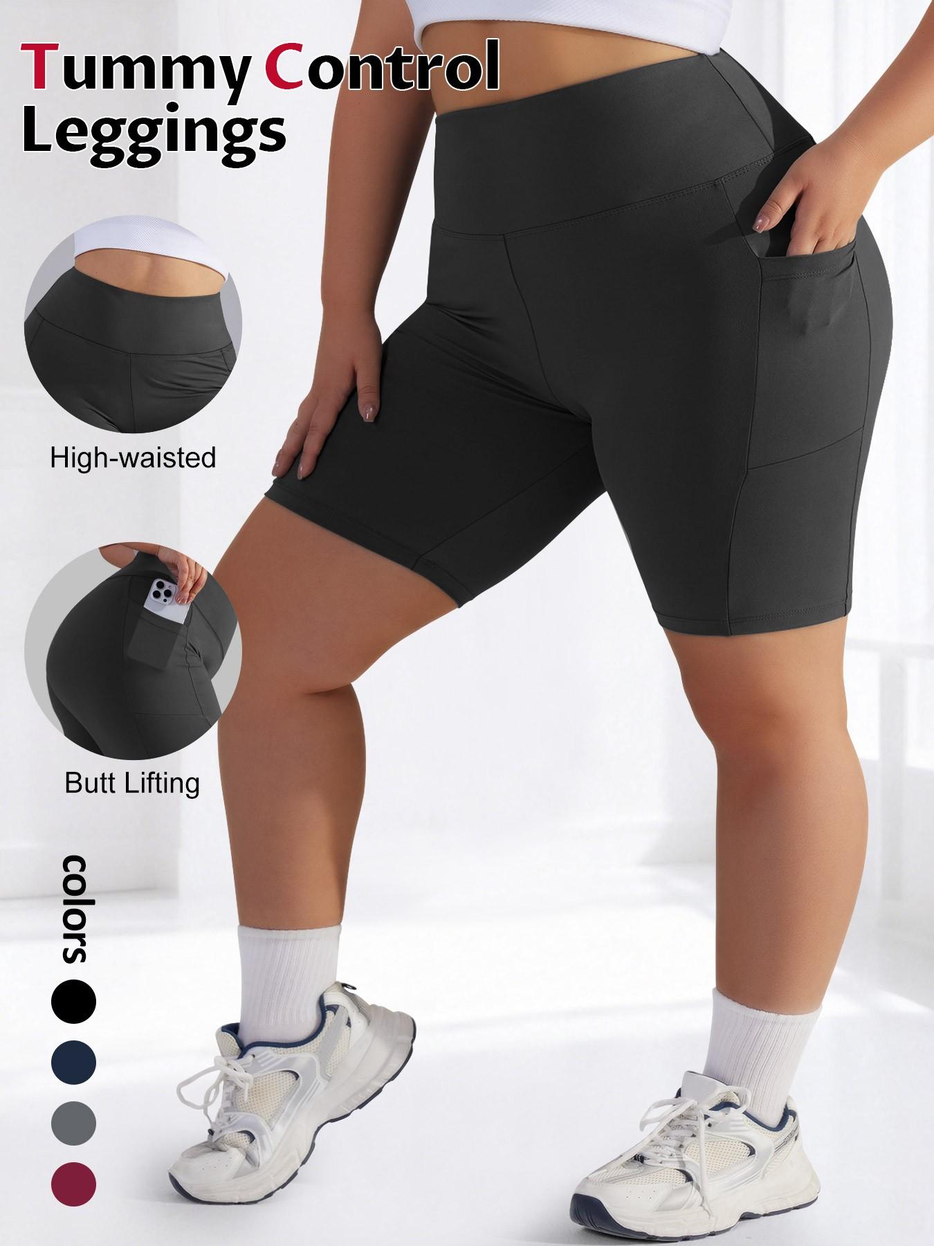 Women's Plus Size Casual Tight Fit Solid Color Shorts, Fitted Fashion Shorts, Side Pockets, Comfortable Daily Wear, Fashion Design, Perfect for Everyday Use