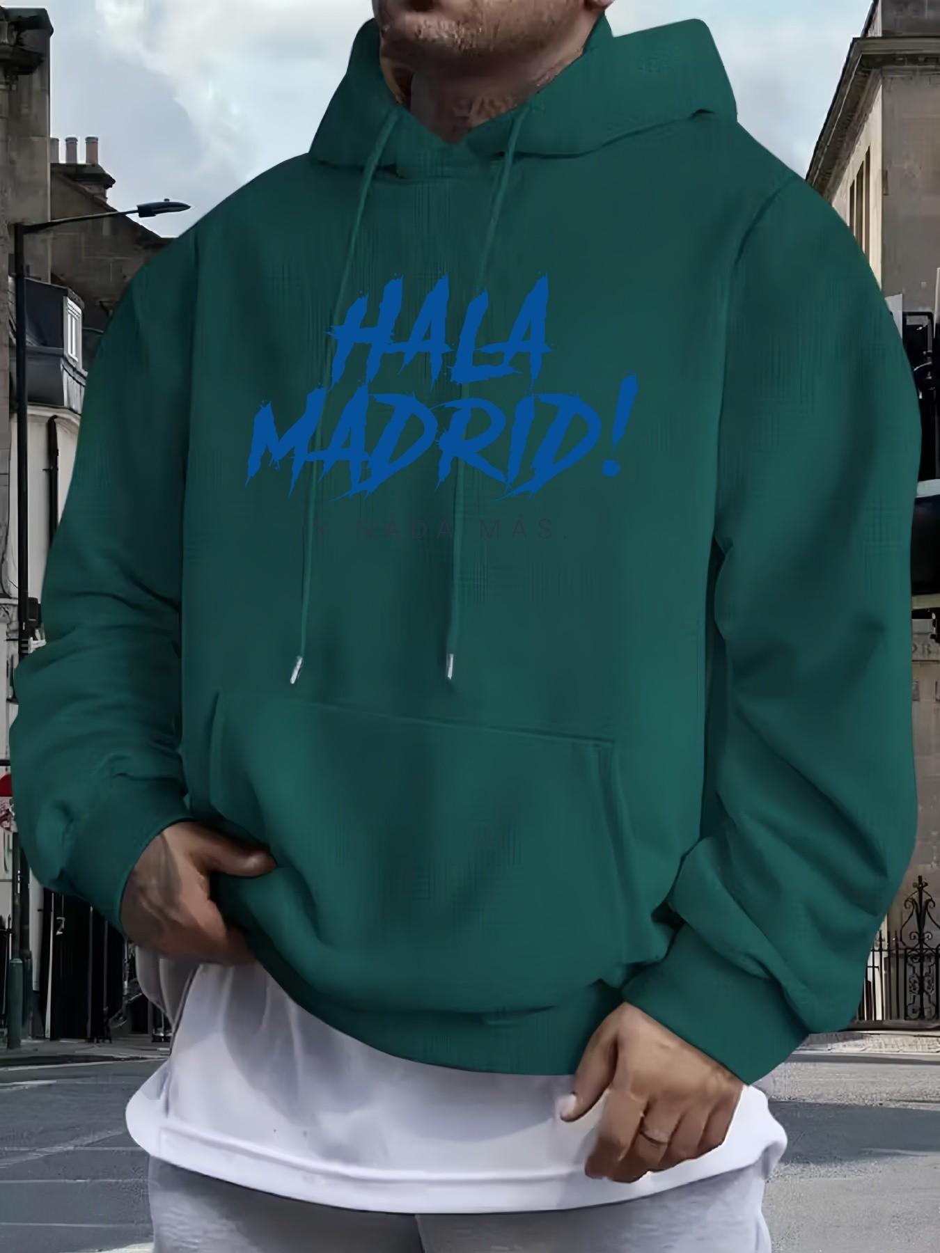 Men's Hala Madrid! Oversized Hoodie, Casual Loose Fit, Soft Comfortable Fabric, Ideal for Daily Wear and Sports, Trendy Printed Design