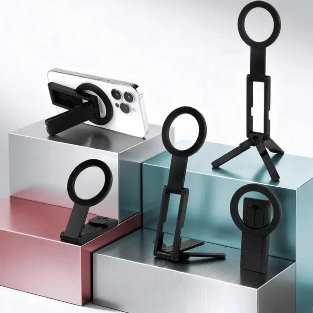 Ultra-Thin 0.8cm Foldable Magnetic Mobile Support Tripod, Lightweight Pocket Aluminum Device Cradle With Fast Magnetic Snap Design, Multi-Position Rotatable Handheld & Desktop Shooting Stand With Bonus Magnetic Ring, Wear-Resistant Compact Travel Ornament