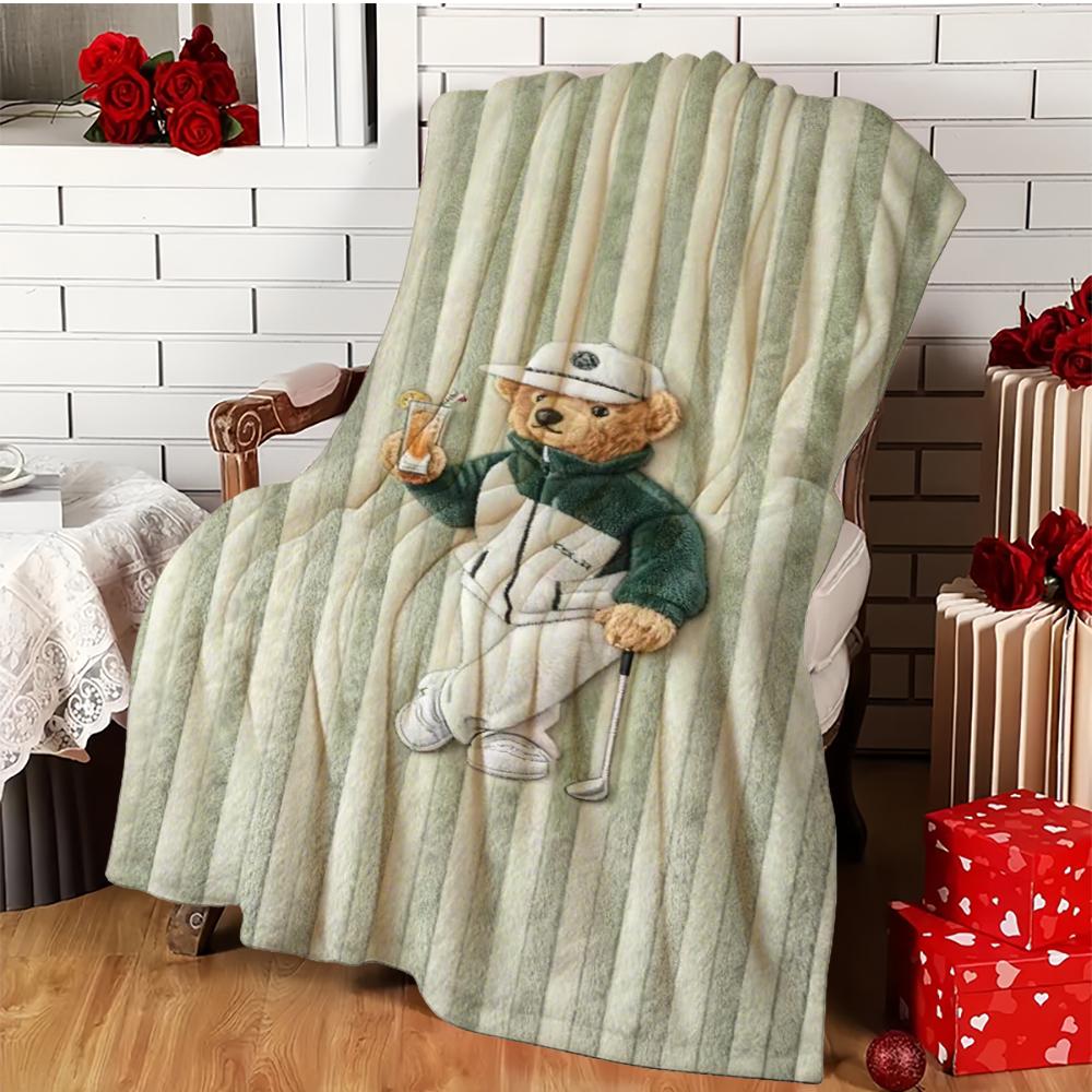 Trendy Cool Bear Pattern Blanket, Ultra-Soft Flannel Nap Blanket, Shawl Blanket, Small Cover Blanket, Lightweight Cozy Blanket, Perfect for Sofa Bed Office Travel