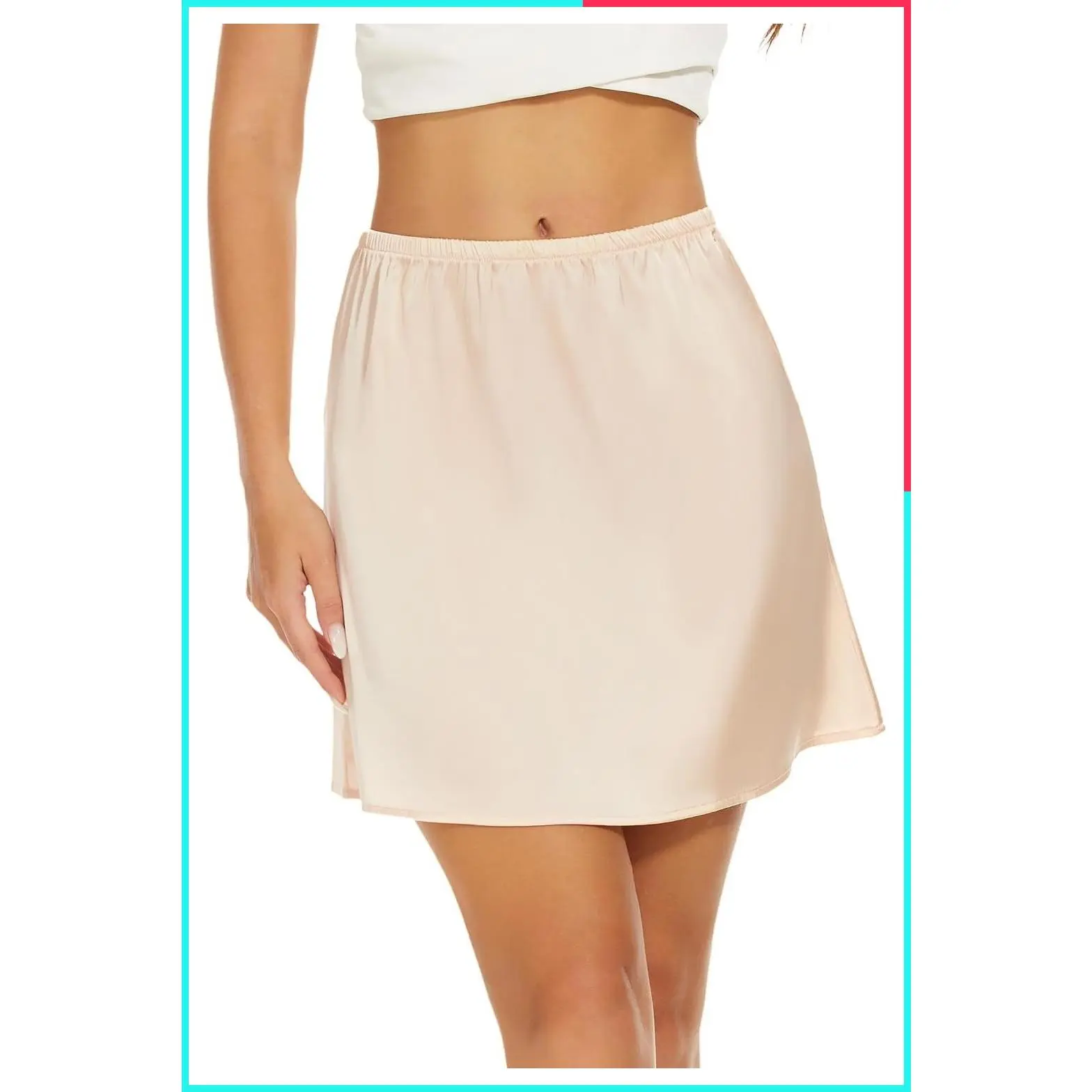 Women's Satin Half Slip Skirt, Non-Cling Mini Length, Anti-Static Silky Layer, Under Dress Slip, Nude Black White, S-3XL
