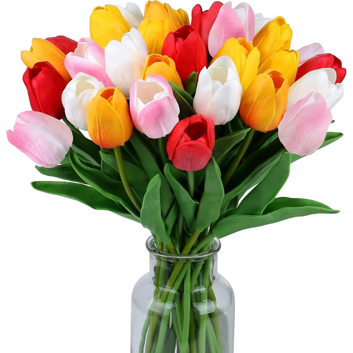 Fake Tulips 15pcs Real Touch PU Artificial Flower Assorted Colors | for Spring Kitchen Island and Dining Table Centerpieces, Wedding Bouquets, and Home Decor