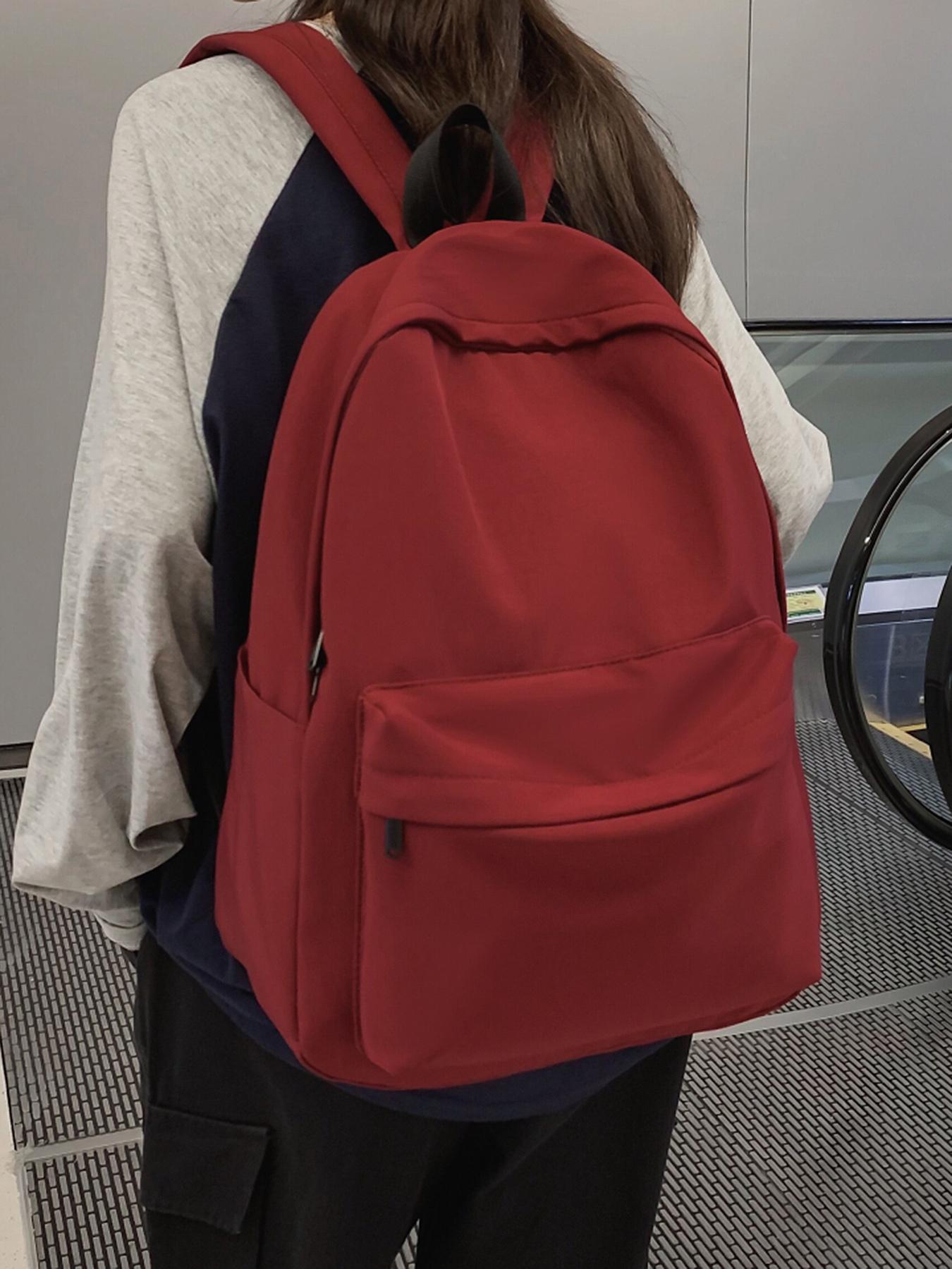 Solid color simple backpack, basic versatile casual backpack, niche simple design, practical and versatile, easy to carry on campus commuting, suitable for students, large capacity and lightweight bag