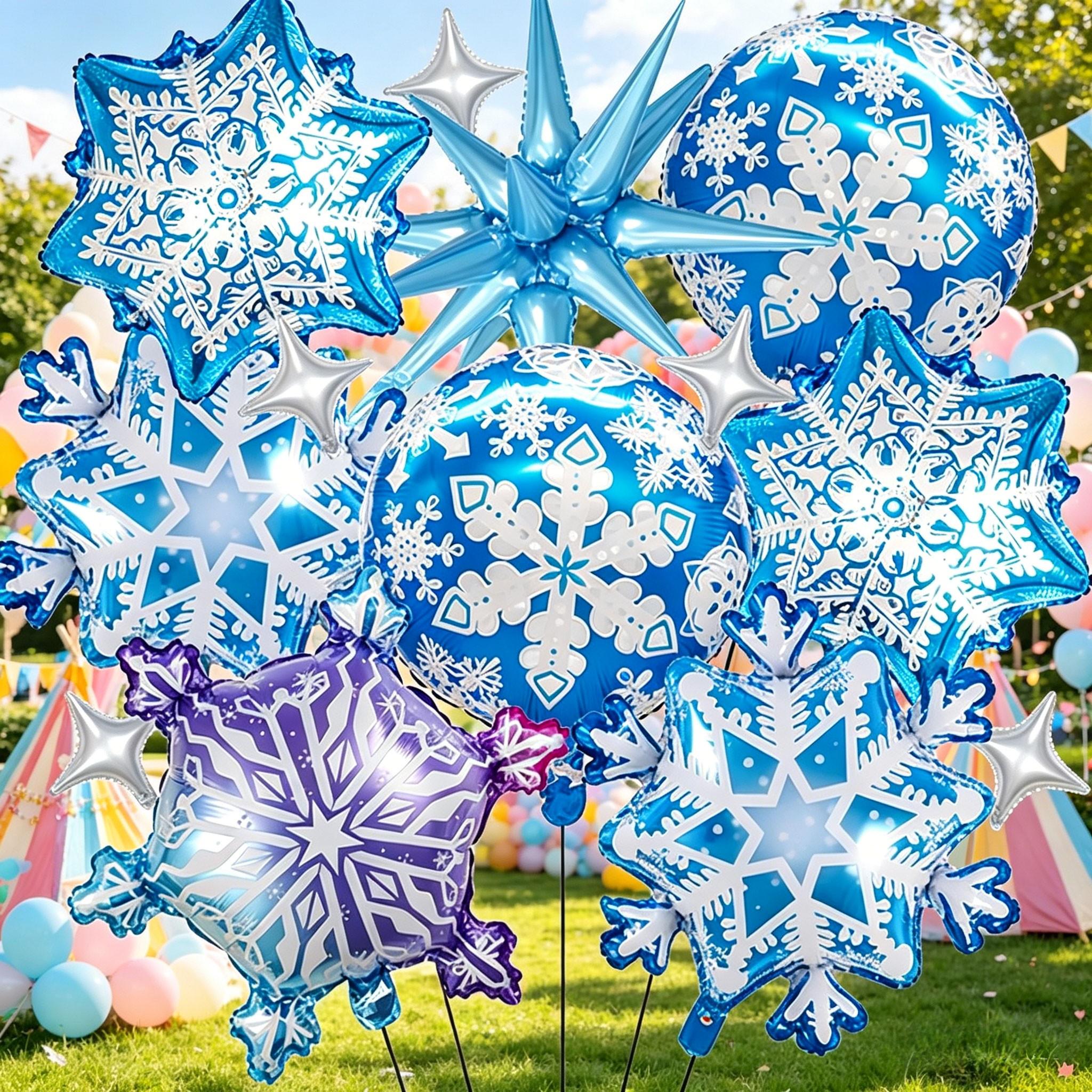 18 Inch Snowflake Aluminum Foil Balloons Party Set, Winter Wonderland Decor, Includes Explosive Stars, Perfect for Kids' Parties, Christmas, Cosplay