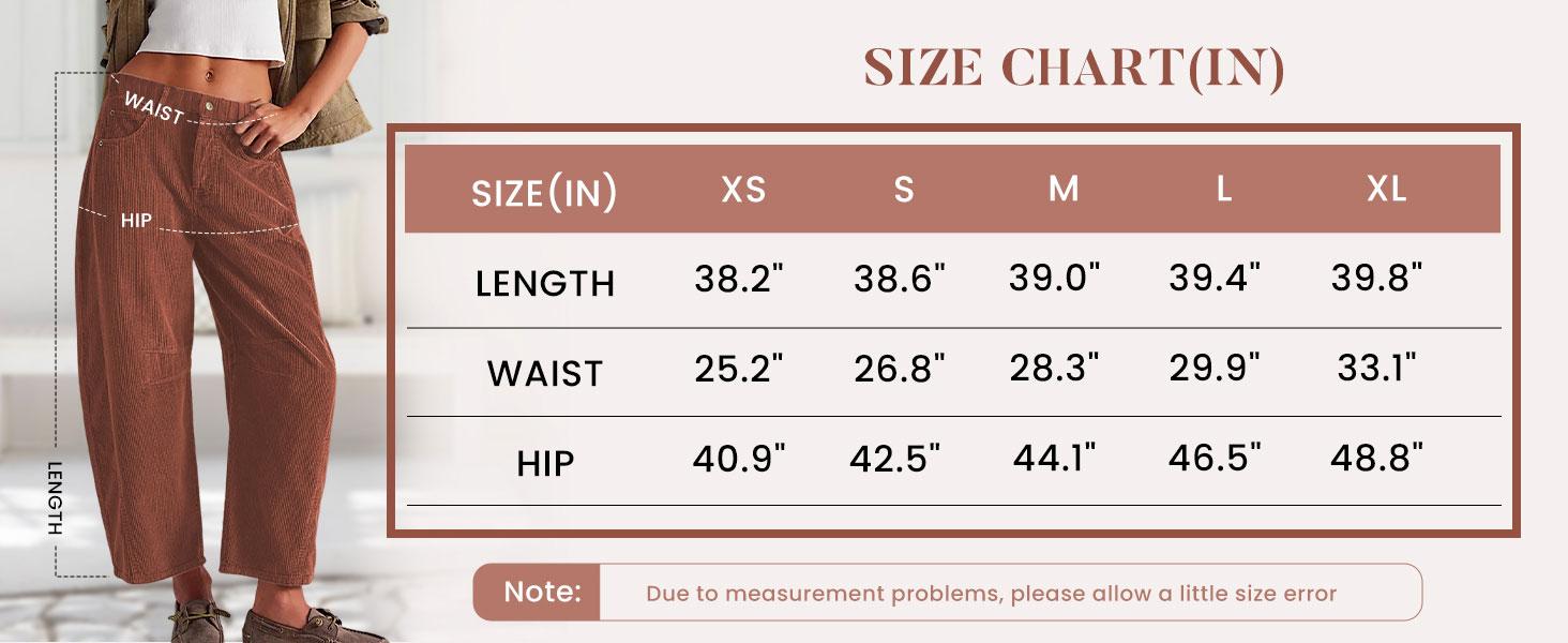 SCUSTY Women's Corduroy Pants Barrel Mid-Rise Elastic Waist Cord Pants Casual Wide Leg Baggy Trouser with Pockets