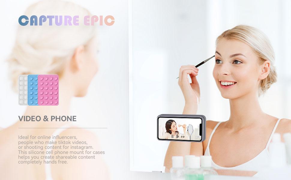 2PCS Silicone Suction Phone Case Mount,Non Slip Suction Cup Phone Mount,Suction Phone Case Mount, Silicone Hands Free Phone Accessory Holder, Mirror Shower Phone Holder, for Videos and Selfies