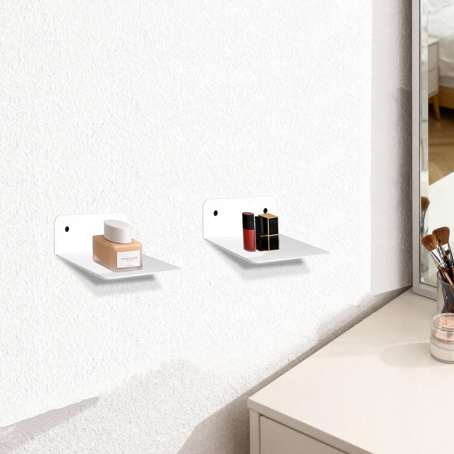 2-Pack Small Acrylic Wall Shelves, 4.92 Inch Floating Shelves for Echo Camera, Speaker Display Stand, Bathroom Living Room Bedroom