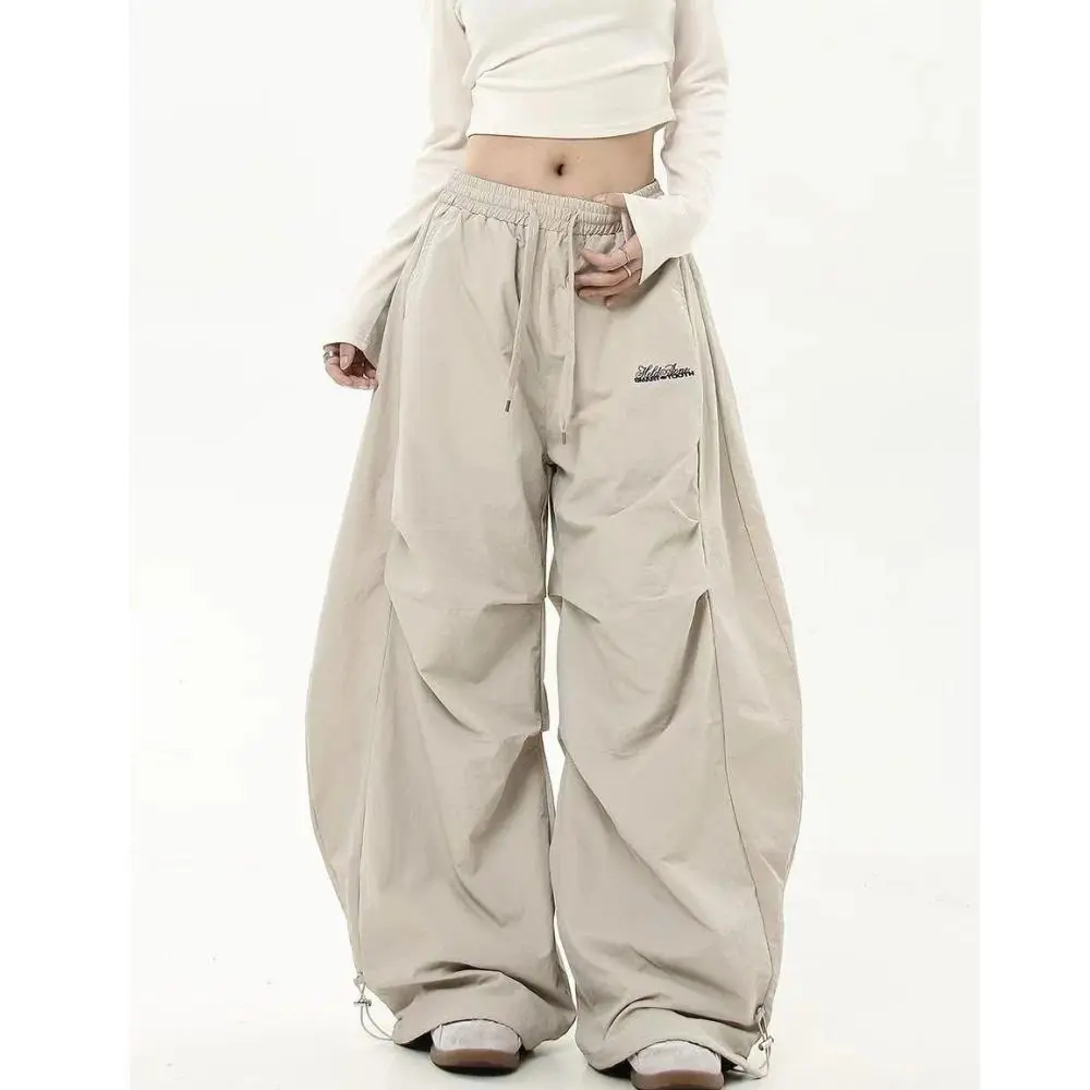 Oversize Woman Grey Black Sweatpants Y2K Korean Streetwear Loose Casual Jogger Pants High Waist All Match Drawstring Trousers