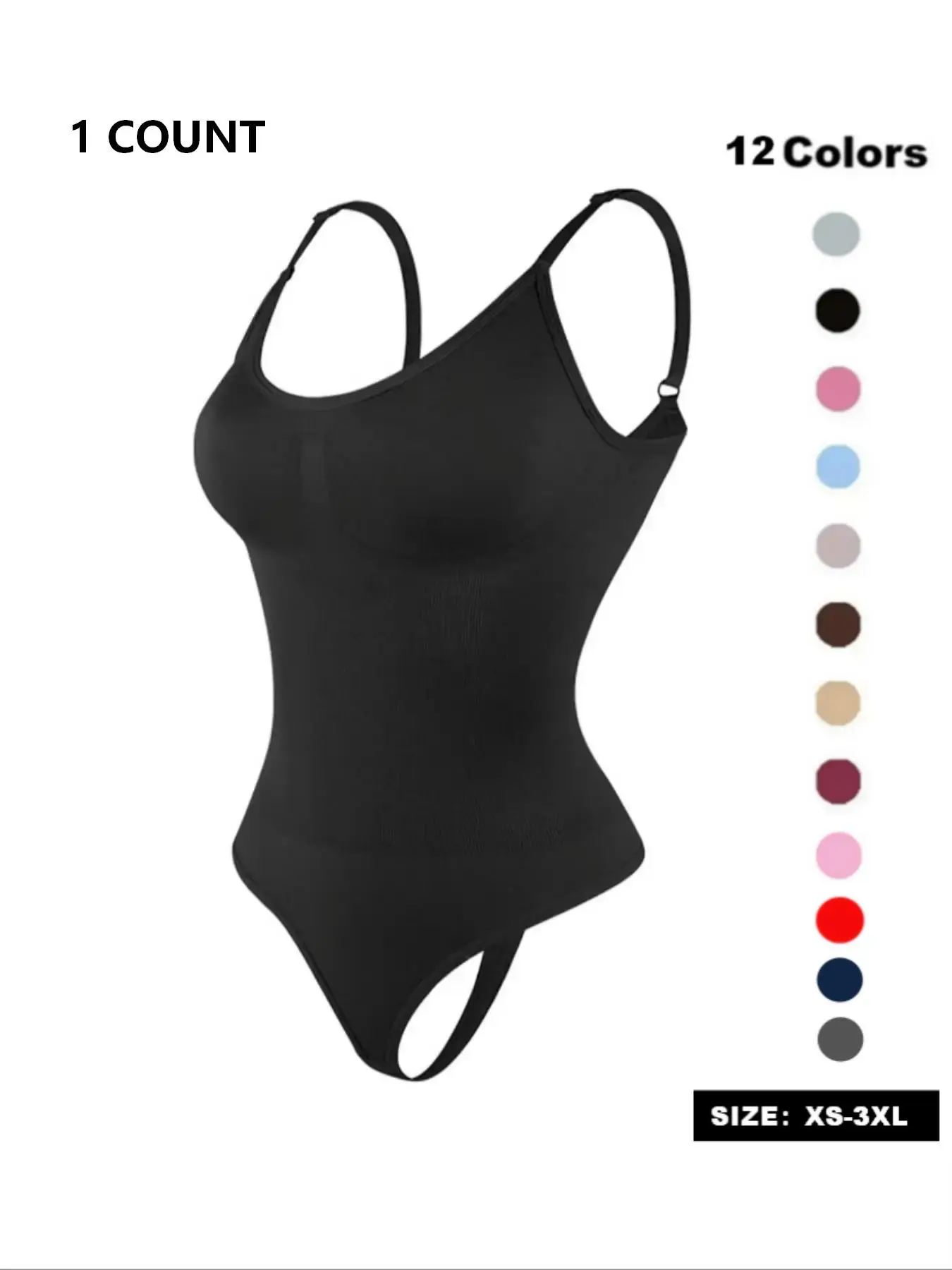 Women's Solid Spaghetti Strap Adjustable Strap Backless Shapewear Bodysuit, Bodysuits Shapewear, Seamless Smooth Tummy Control Butt Lifting Bodysuit for Daily Wear, Black