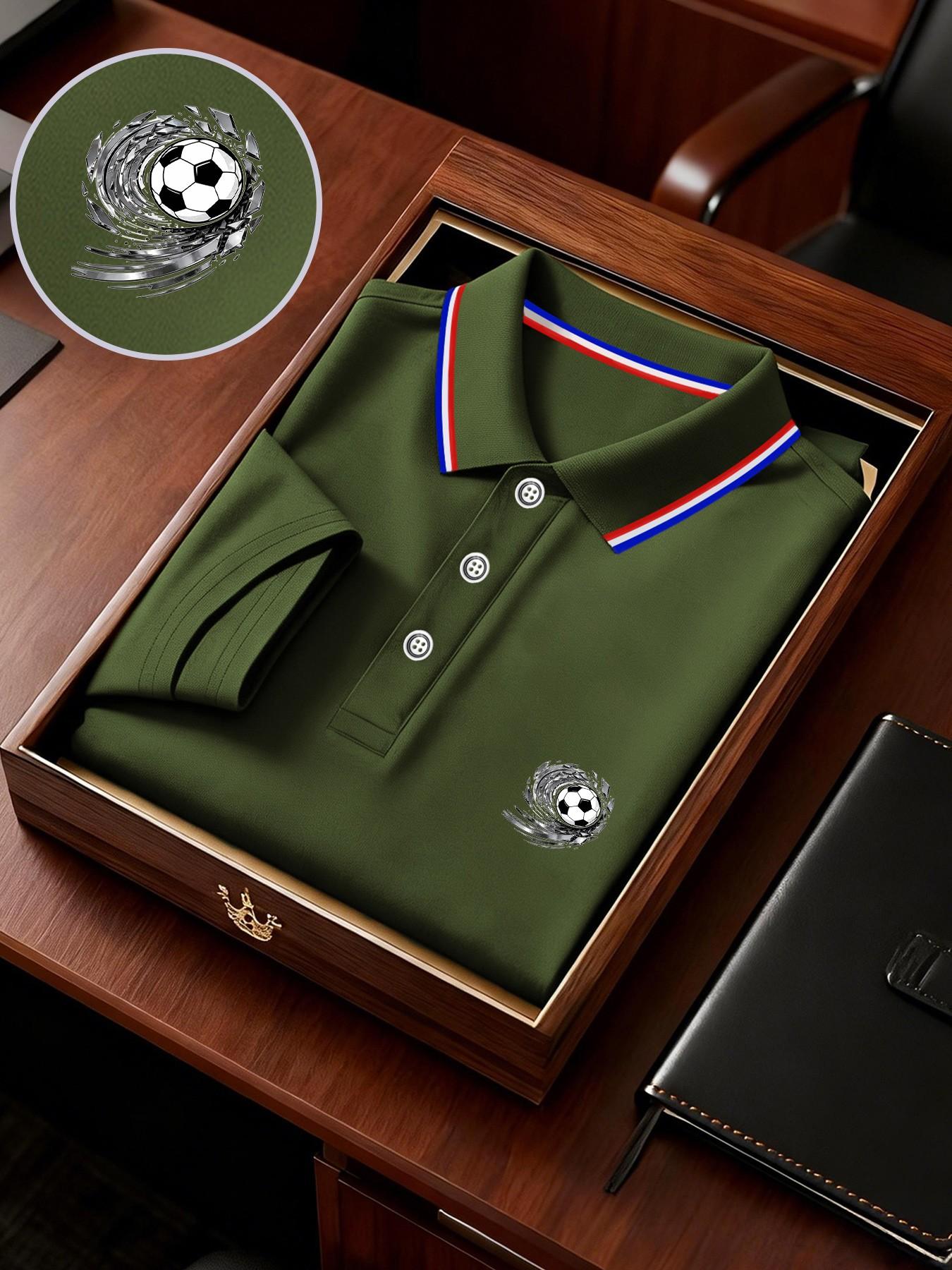 Men's Geometric Print Polo Shirt, Loose-Fitting Short Sleeve, Breathable Elastic Fabric, Casual Business Tee, Spring Summer New Arrival