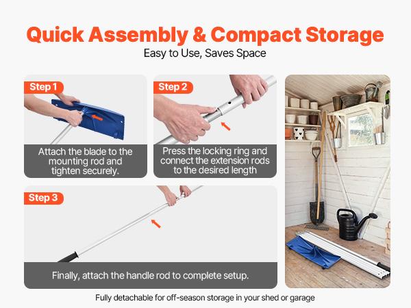 VEVOR Snow Roof Rake, 24 in PP Plastic Blade, 3.8-18.2 ft Adjustable Roof Snow Scraper with Wheels, Anti-Slip Handle Snows Removal Tool, Lightweight House Rooftop Rake for Leaves Debris Removal