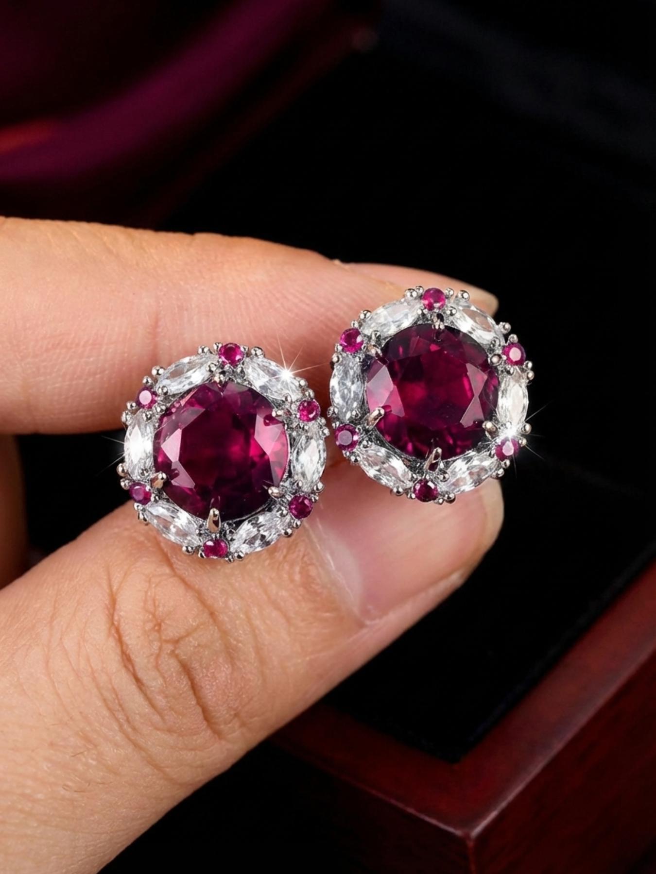 Elegant Zirconia Round Stud Earrings, Luxurious Crystal Ear Jewelry, Fashionable High-End Accessory for Women, Perfect Gift Idea