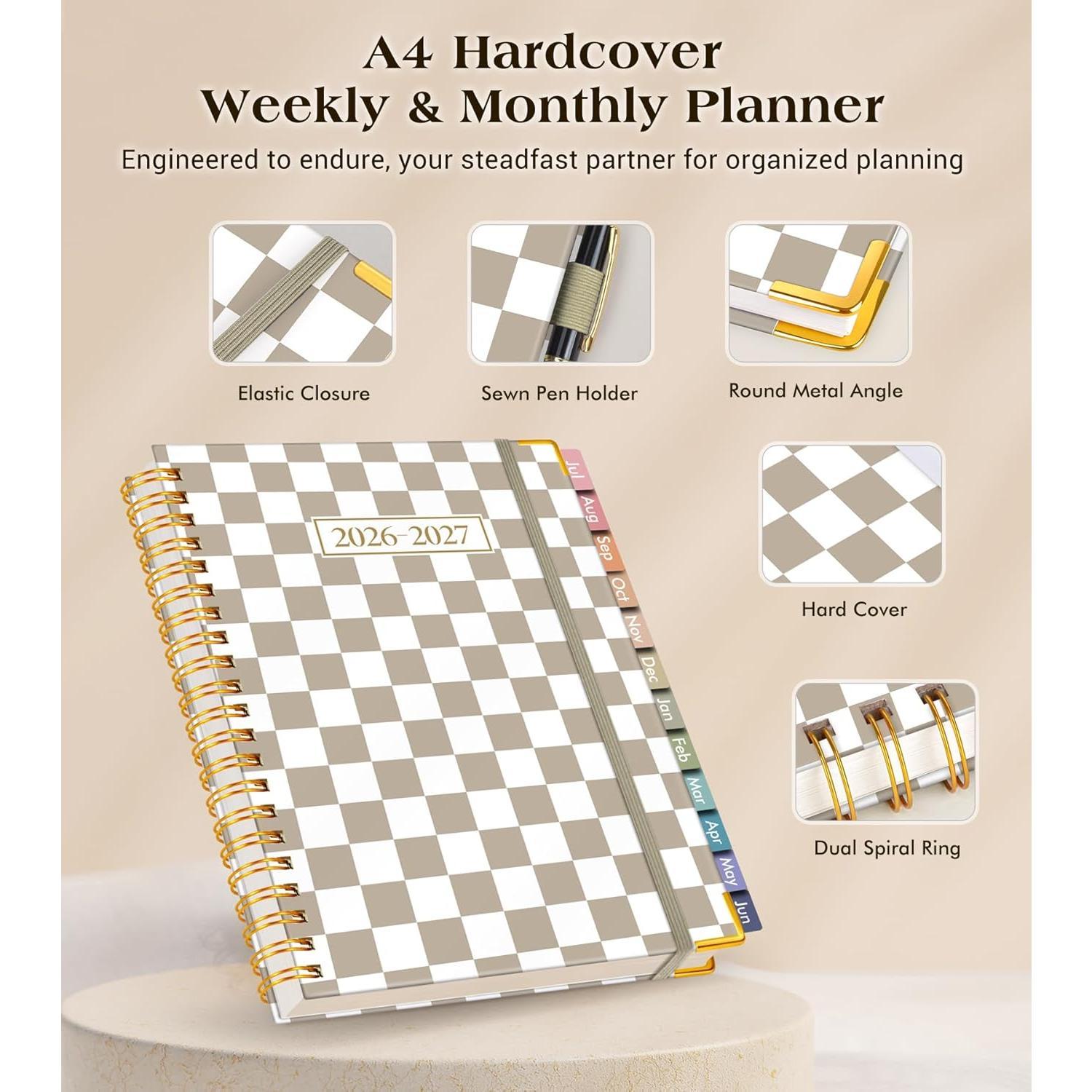 Academic Planner 2026-2027, Hardcover Weekly and Monthly Calendar Planner from July 2026 - June 2027, 8.5" x 11" A4 Large Daily Agenda with Tabs, College School Organizer for Student Teacher, Gingham