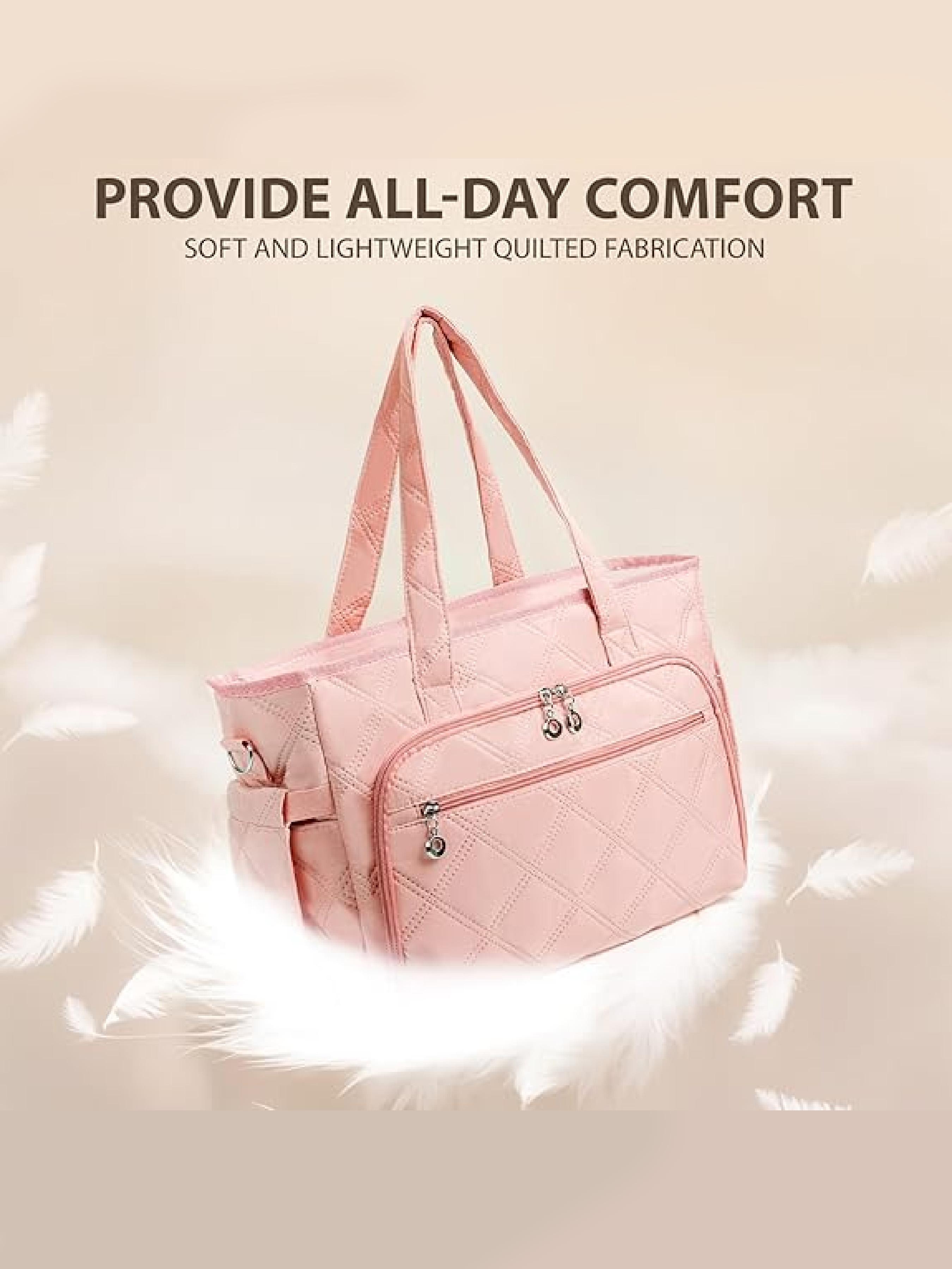 Women's Large Bible Bag with Protective Cover, Stitched Tote Bag with Pockets, Zipper Pocket, Pen Slot, Soft Handle & Shoulder Strap, Crossbody Tote Bag