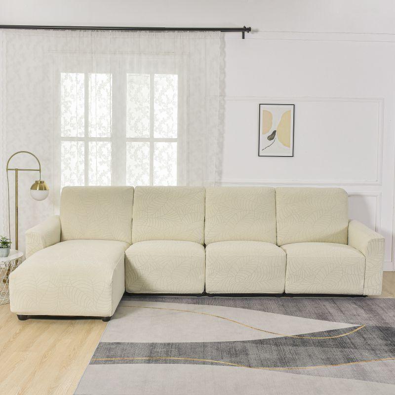 L-Shape Leaf Pattern Sofa Cover Set, Includes Backrest, Seat, Armrests, Soft Comfortable, Universal Fit, Fashion Bedroom Decor, Elastic Sofa Slipcover
