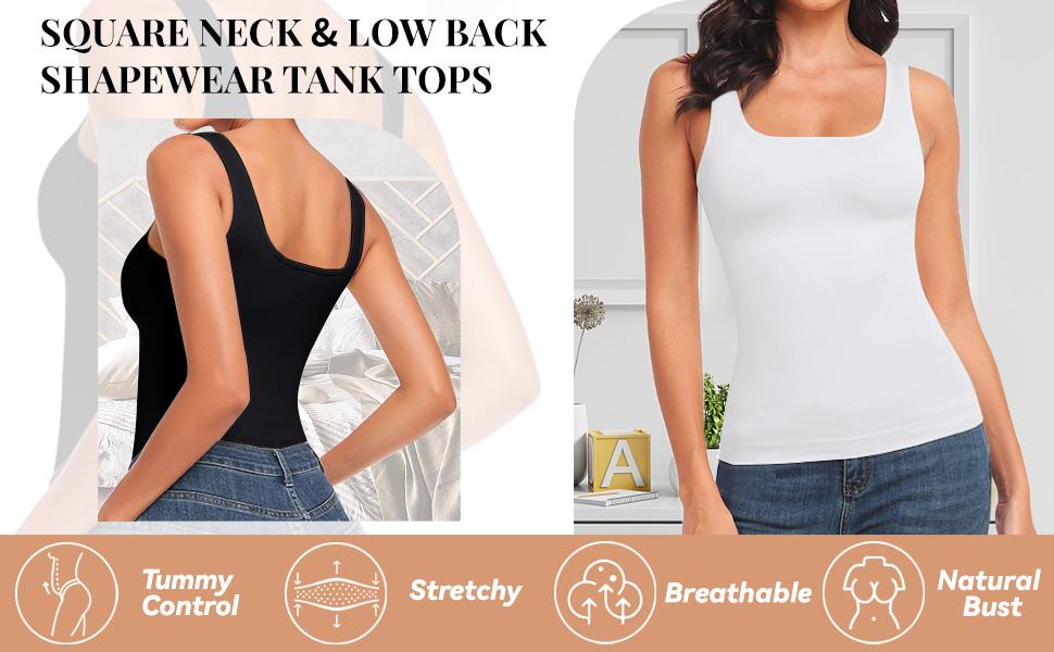 Women's Tummy Control Shapewear Tank Tops - Seamless Square Neck Compression Tops, Slimming Body Shaper, Comfortable Breathable Fabric SpringStatements