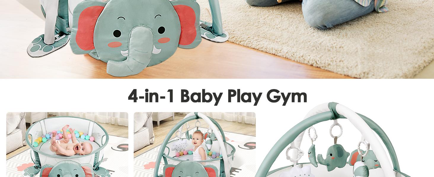Dearlomum 4-in-1 Baby Play Mat Elephant Gym Tummy Time Mat for Floor Activity with 30 Balls & 5 Sensory Toys for Newborn Toddler Boy & Girl Gifts Playpen Cute Dearlomum 4-in-1 Baby Play Mat Elephant Gym Tummy Time Mat for Floor Activity with 30 Balls & 5 Sensory Toys for Newborn Toddler Boy & Girl Gifts Playpen Cute