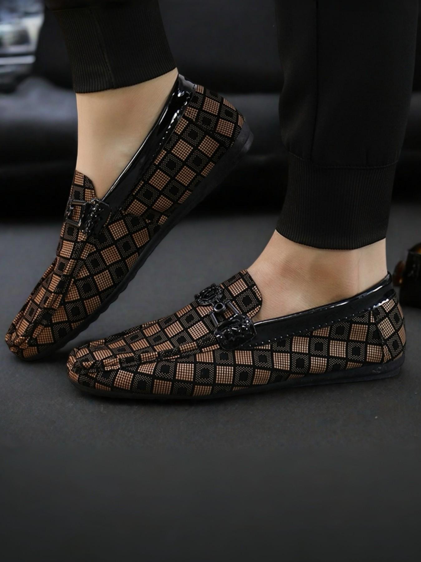 Men's Plaid Loafers New Korean Trend British Style Slip-On Flat Soft Sole Comfortable Lightweight Business Casual Footwear Shoes for Daily Wear