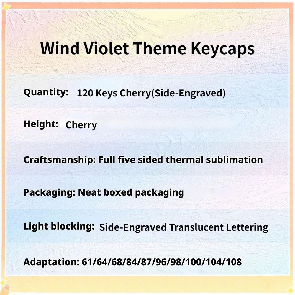 New Wind Violet Theme Side-Engraved Translucent Keycaps, Cherry Profile, Dual Color Pbt, Heat Transfer, Durable, DIY Mechanical Keyboard Keycaps