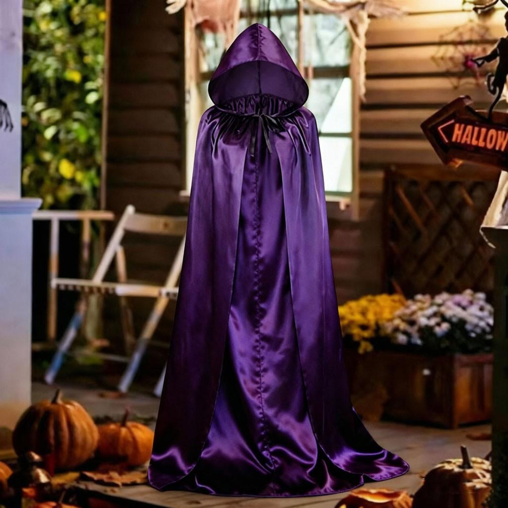 Dark Halloween Hooded Cape, Chiffon Gothic Witch Vampire Adult Horror Cosplay Costume, Perfect for Halloween Party
