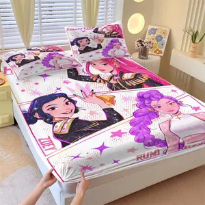 3-Piece K-pop Idol Poster Style Fitted Sheet Set, 1 Fitted Sheet + 2 Pillowcases, Ultra Soft Breathable Fabric, Deep Pocket Non-Slip Mattress Cover, Cute Star Themed Bedding for Teens Bedroom Dorm