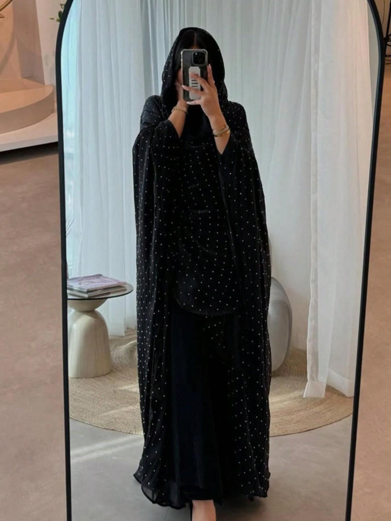 Hafizah Summer New Modest Cross-Border Embroidered Long Dress Outer Coat Set with Headscarf, Loose-Fitting Plain Outerwear, Islamic Clothing Set For Muslim