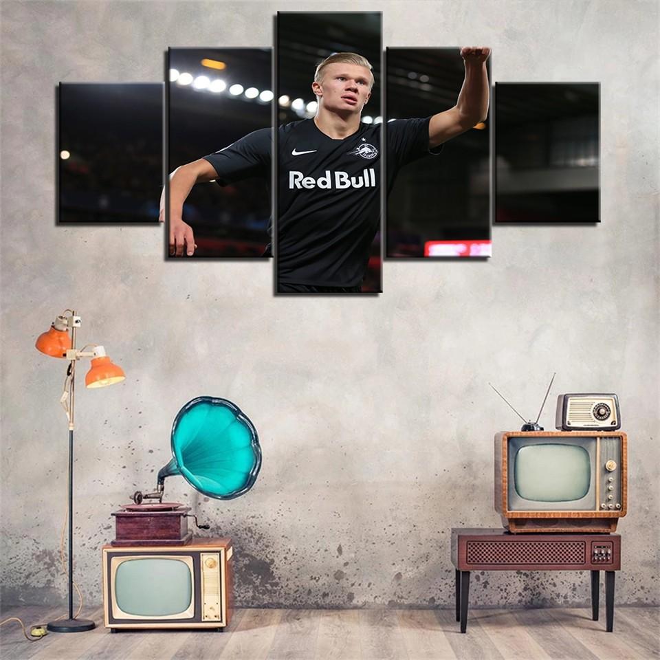 5 Piece/Set Frameless Canvas Painting Print Poster,Classic Pop Modern Sports Documentary Art,Norwegian Soccer Erling Haaland Sports,Perfect Gift for Soccer Lovers,Ideal Gift for Bedroom,Study,Office,Living Room,Dorm Hallway,Kitchen,Mural,Wall Decoration