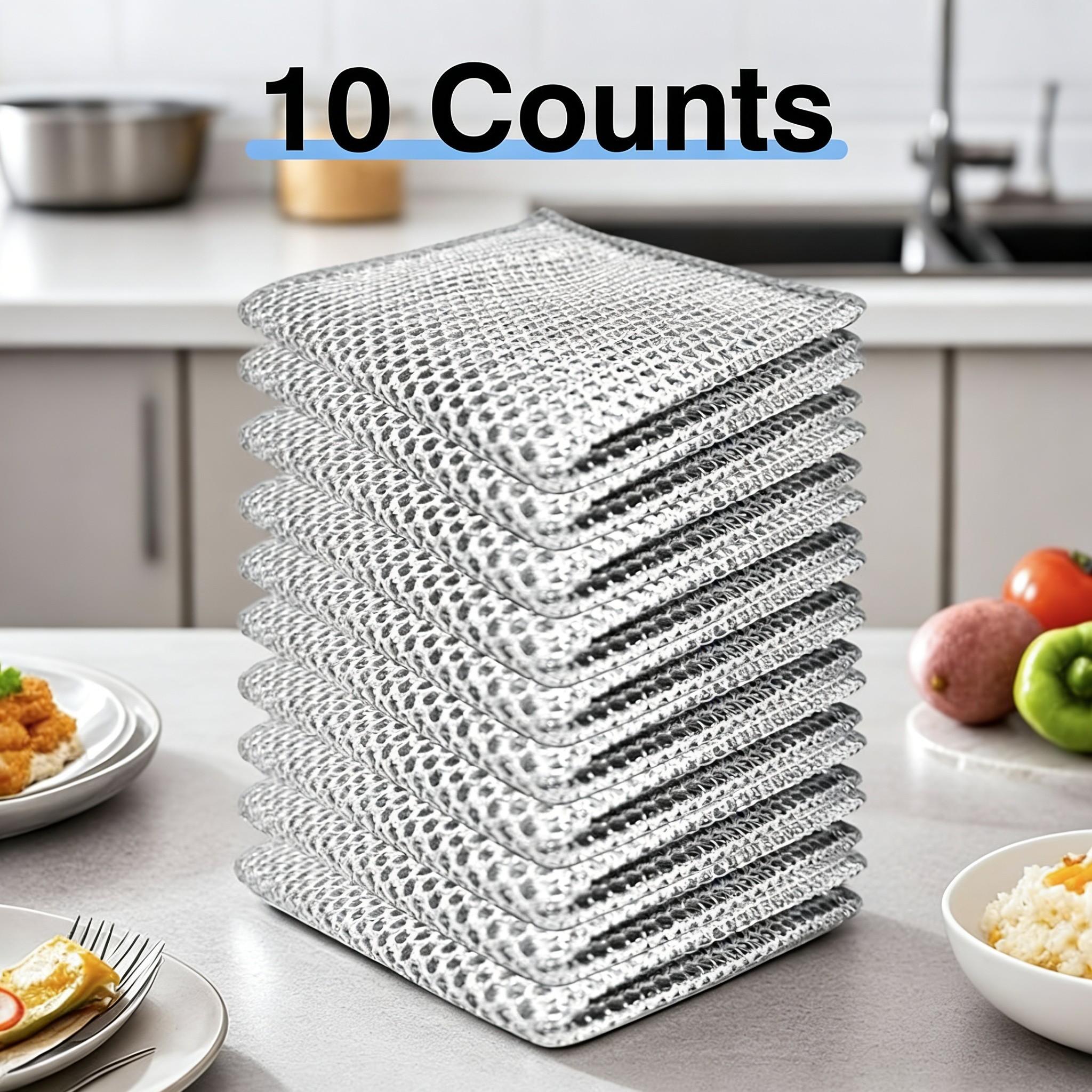 10 Counts Non Scratch Wire Dishcloth Multipurpose Wire Dishwashing Rag Metal Scrubbers for  for Wet and Dry Cleaning, 2-Layer Kitchen Cleaning Cloth Cleaning Tool Scrubbing Pad Steel Household Stainless Scouring Pad