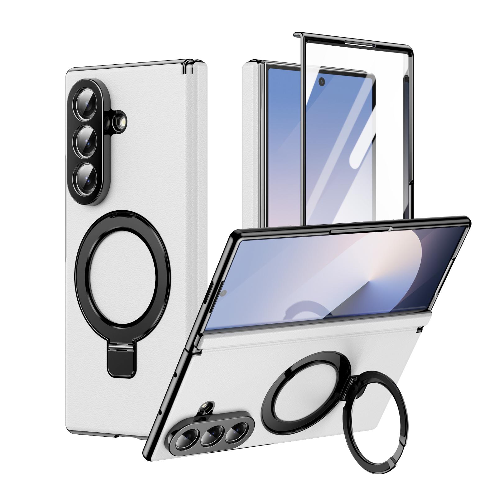 Light luxury electroplated phone case suitable for Samsung Galaxy Z Fold 7/6/5/4/3 with tempered glass film zfold 7 with bracket zfold 6 supporting wireless charging zfold 5 shell film integrated zfold 4 with hinge protection cover zfold 3 anti slip