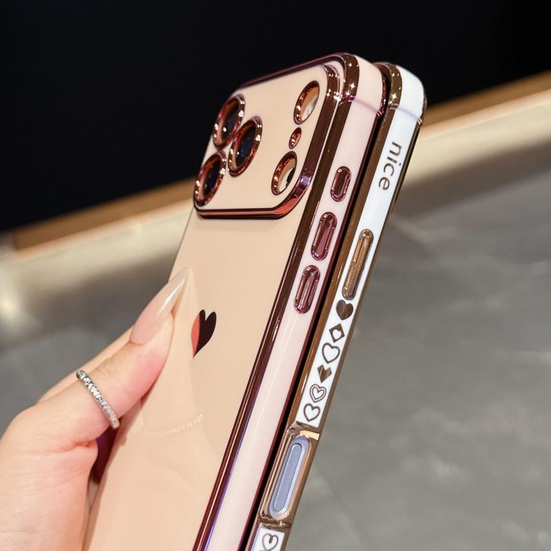 for iPhone 17 Pro Max 16 15 14 13 12 Phone Case, Luxury Cute Gold Love Heart for Women Side Small Pattern Luxury Plated Edge Camera Protection Soft Silicone Shockproof Bumper Cover for iPhone 17 Pro Max 16 15 14 13 12 Phone Case, Luxury Cute Gold Love Heart for Women Side Small Pattern Luxury Plated Edge Camera Protection Soft Silicone Shockproof Bumper Cover