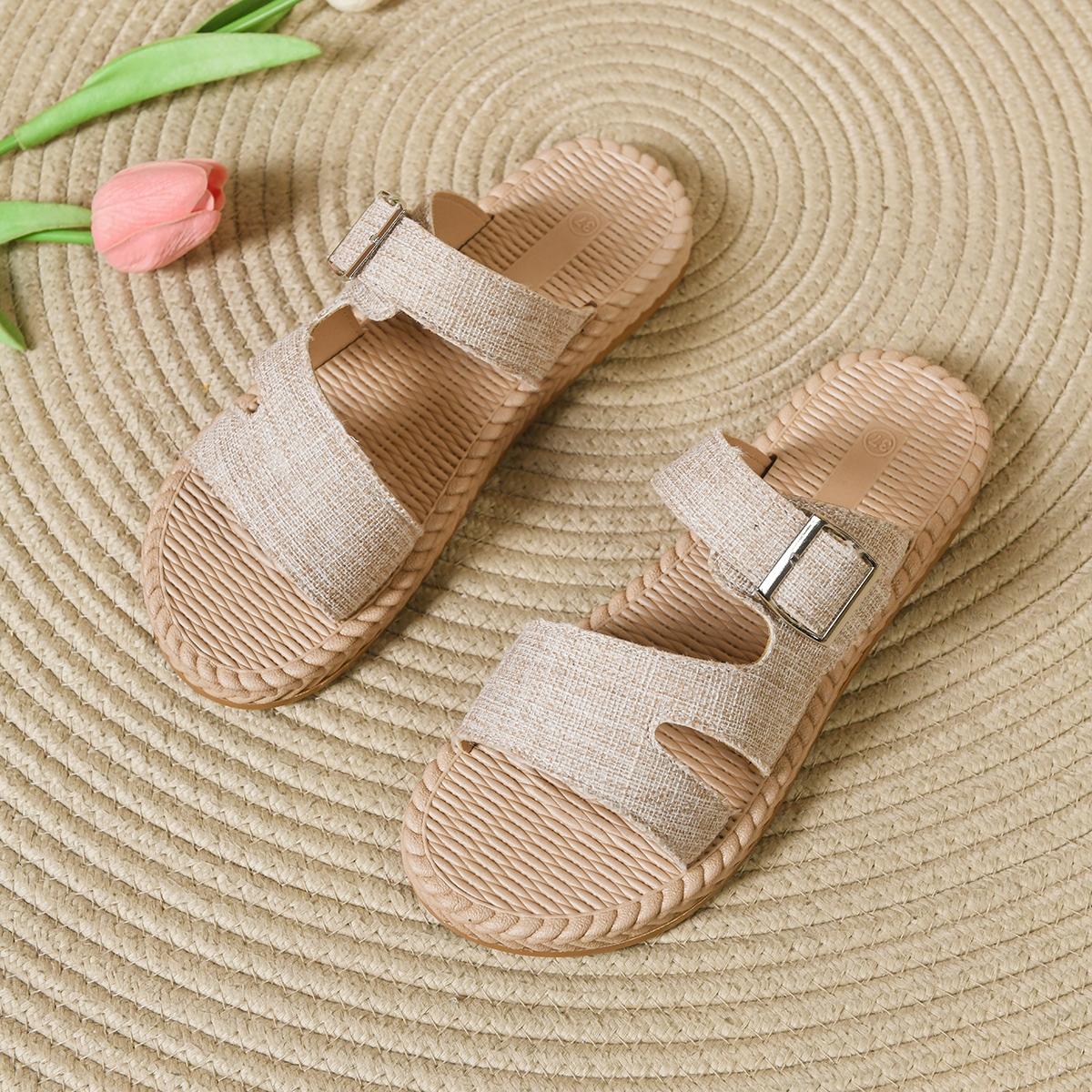 2026 Summer New Arrivals: Linen One-Strap Sandal for Women, Retro Bögen Style, Thick-Soled Outdoor Sandal.