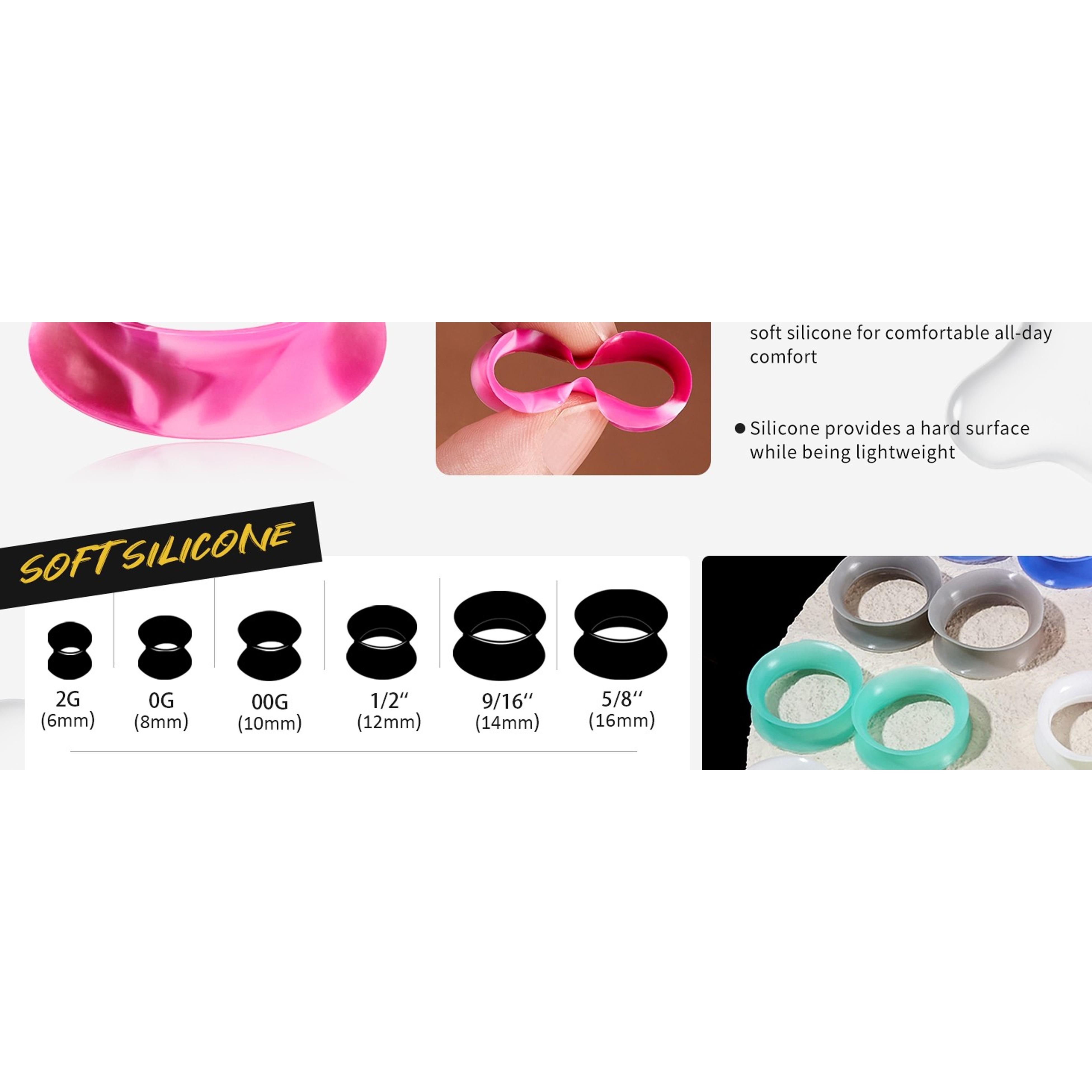 76 Pcs Soft Silicone Ear Tunnels/Plugs Kit Flesh Flexible Earring Gauges Double Flared Earlets Stretchers Expander Piercing Jewelry, 6MM-18MM