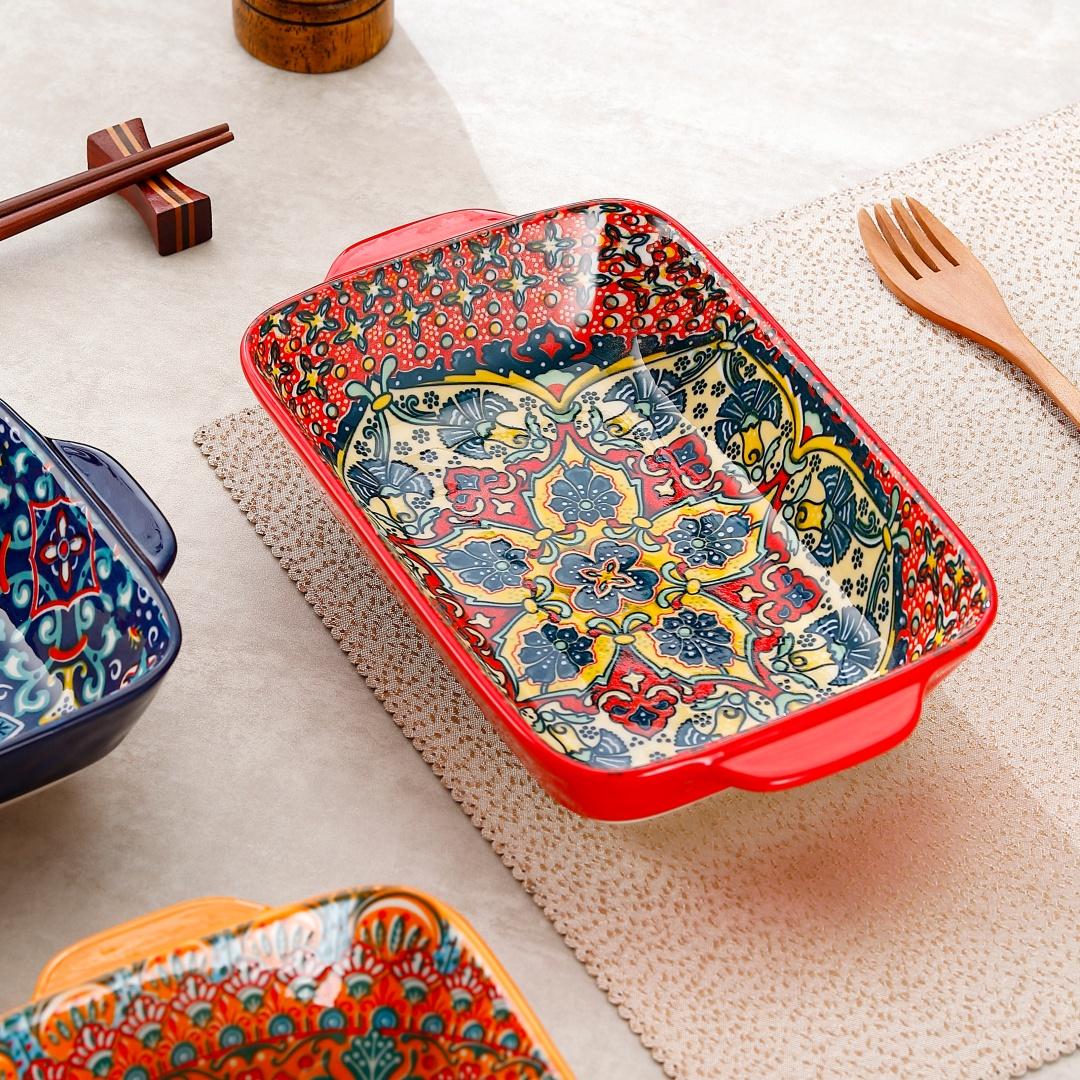 3-Piece Rectangular Serving Plate Set with Dual Handles, Microwave & Oven Safe, Ideal for Home Kitchen Dining Room, Dishwasher Safe Tableware