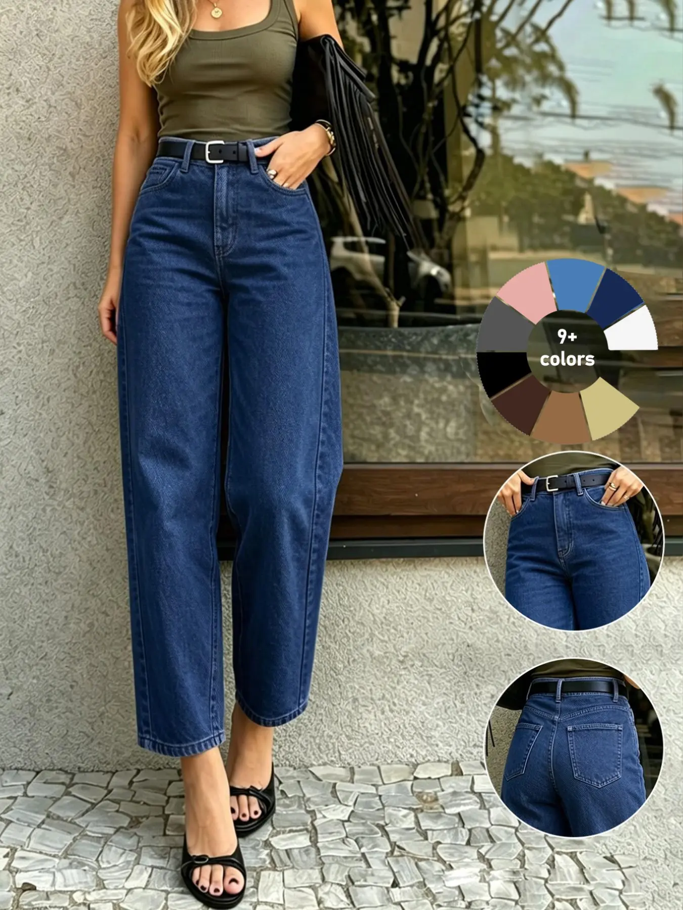 Nvfelix Women's Blue Washed Curved Barrel Denim Jeans, Casual Plain Long Pants, Perfect for Office and Dates, All-Season Wear