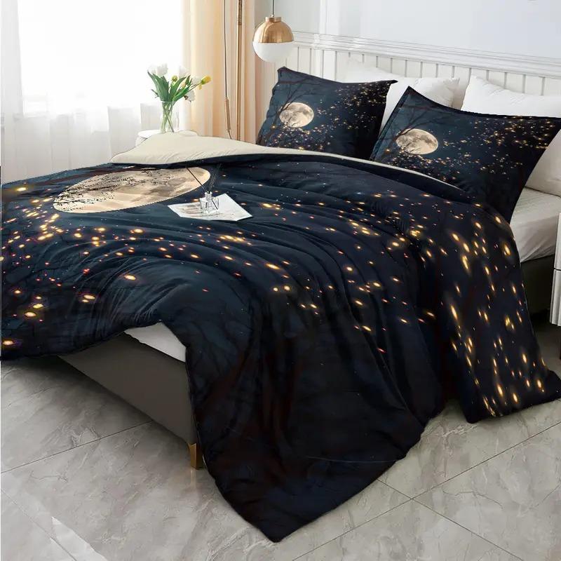 3-piece set of starry sky and moonlit bedding made of polyester material with digital printing, machine washable polyester material, bedroom and guest room, birthday gift (including 1 down duvet cover and 2 pillowcases, no core)