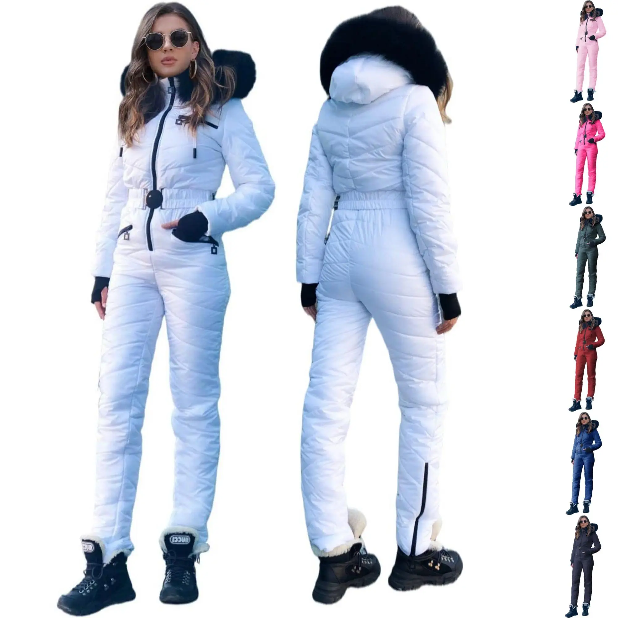PASLTER Women's Waterproof Insulated Snowsuit Onesie with Elastic Belt - Stylish, Fashionable Sports Outfits for Skiing, Hiking, Hand Wash Only, Hang or Line Dry Winter Outdoor Jumpsuit